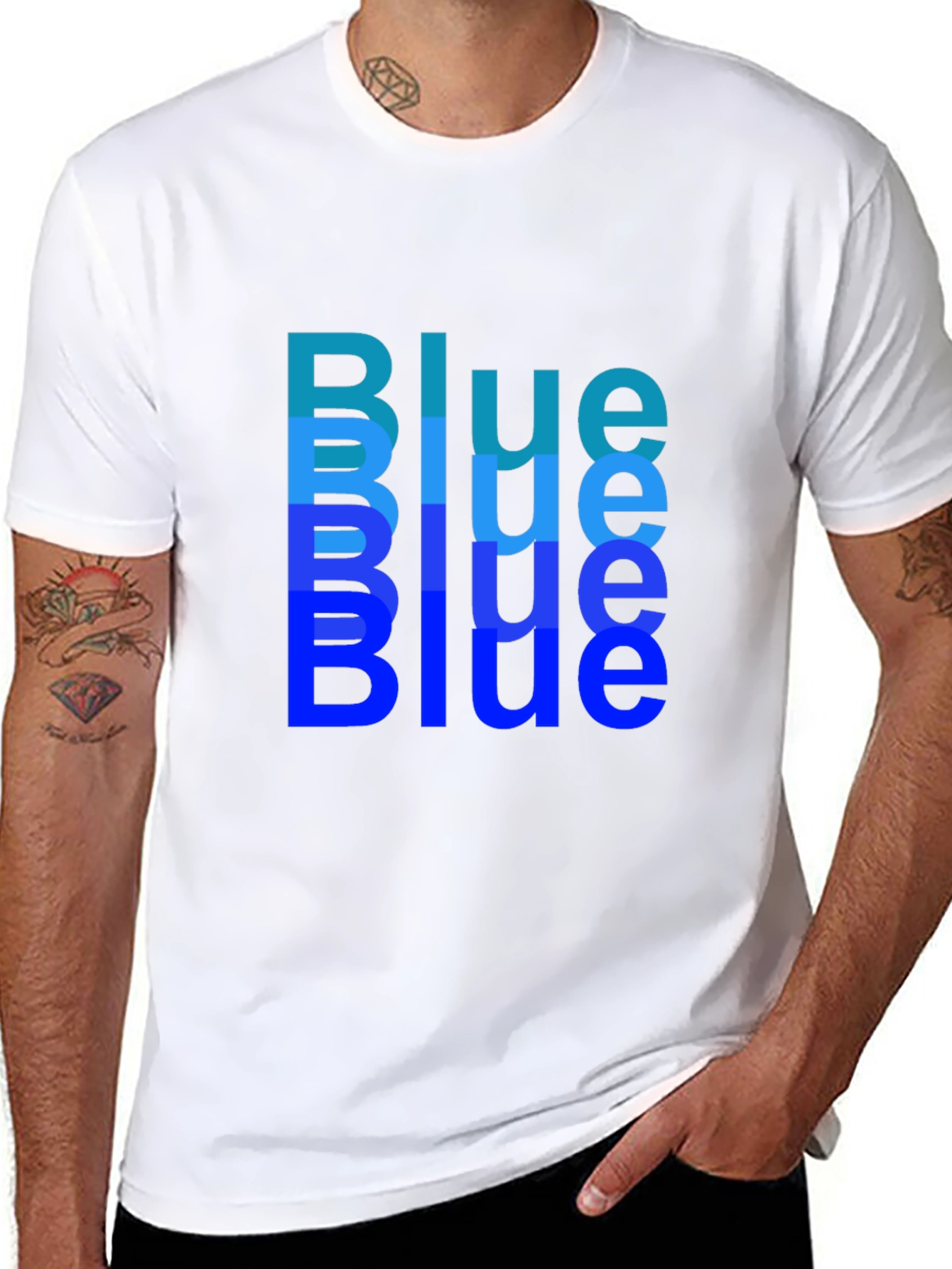 Trendy Blue Print Black T-Shirt