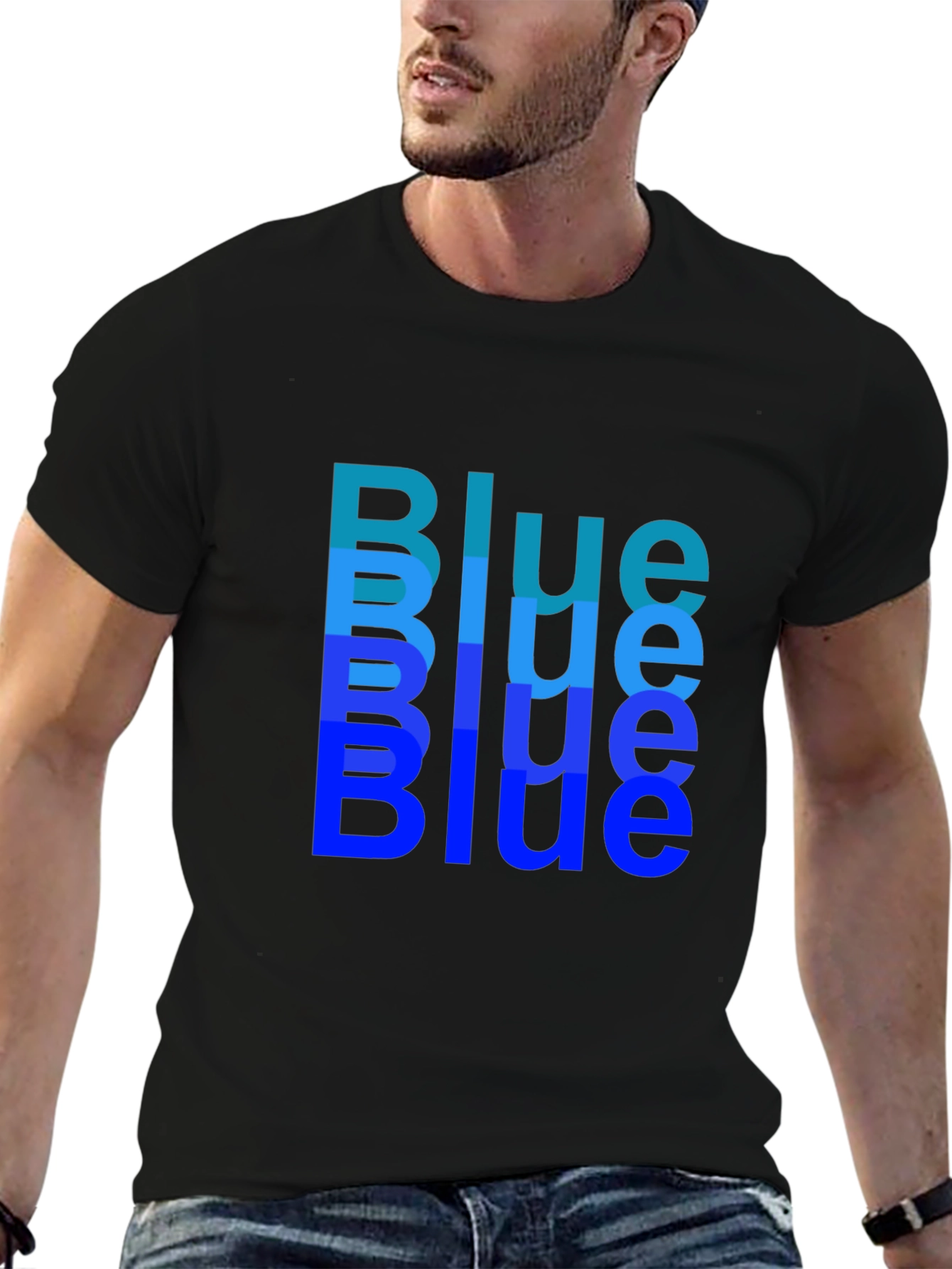Trendy Blue Print Black T-Shirt