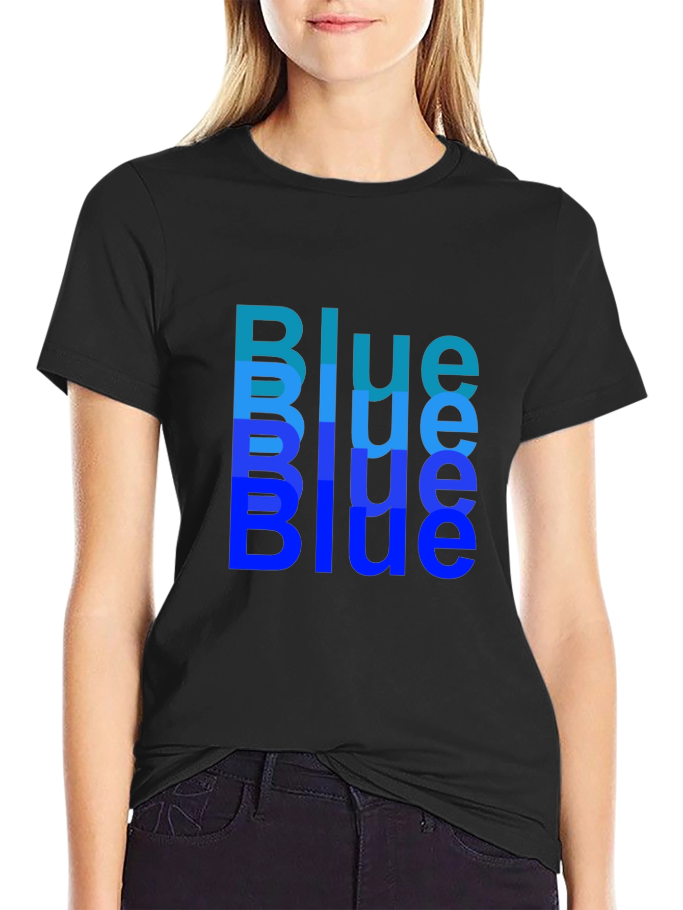 Trendy Blue Print Black T-Shirt