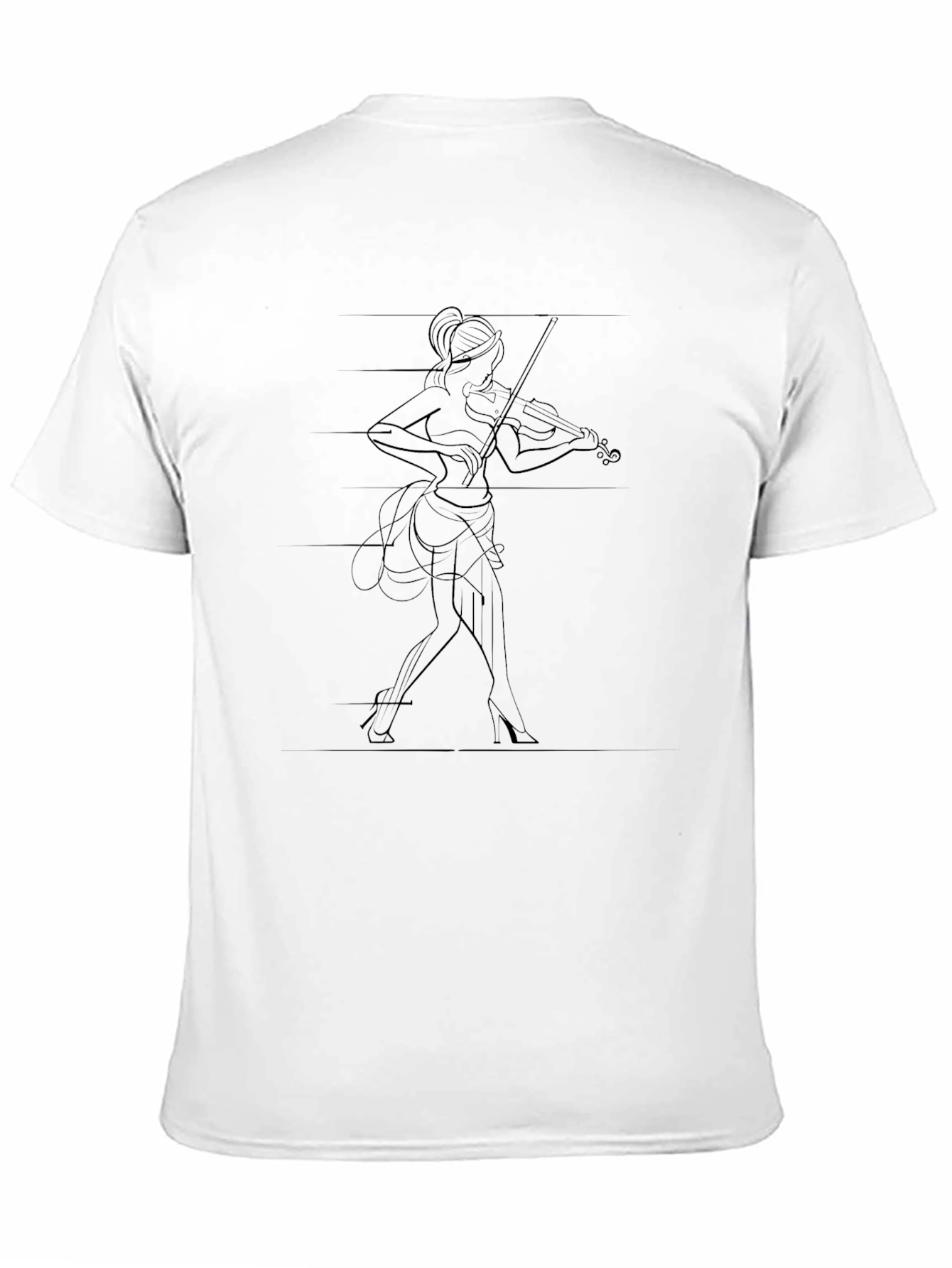Elegant Violinist Line Art Black T-Shirt