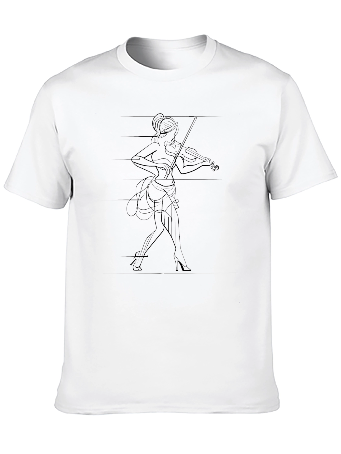 Elegant Violinist Line Art Black T-Shirt