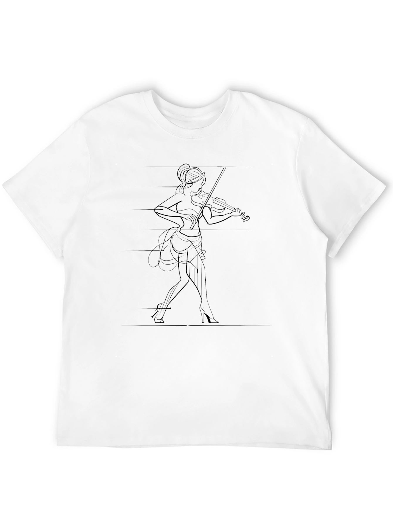 Elegant Violinist Line Art Black T-Shirt