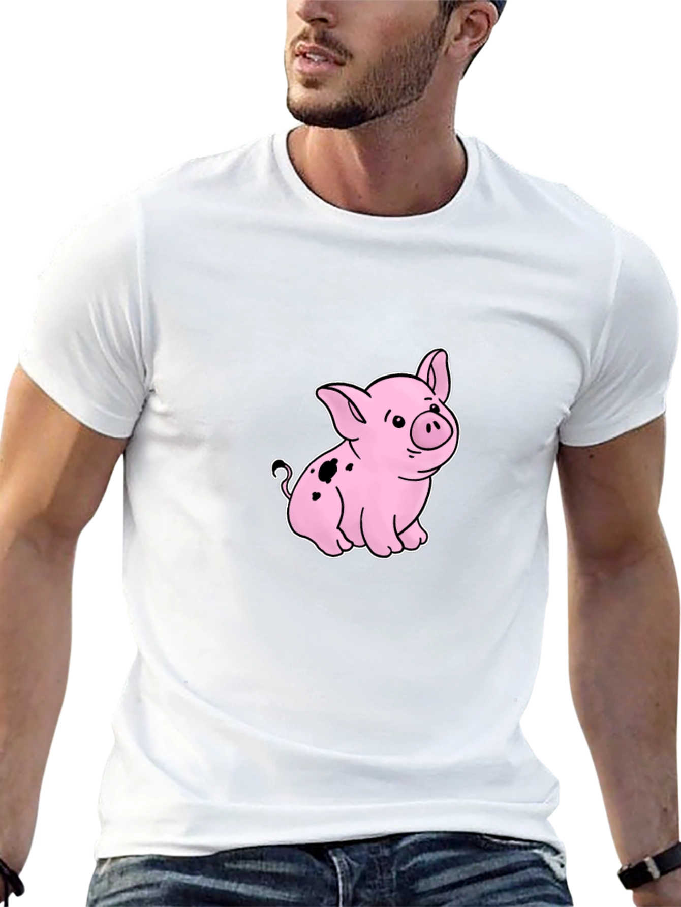 Cute Piglet Graphic Black T-Shirt