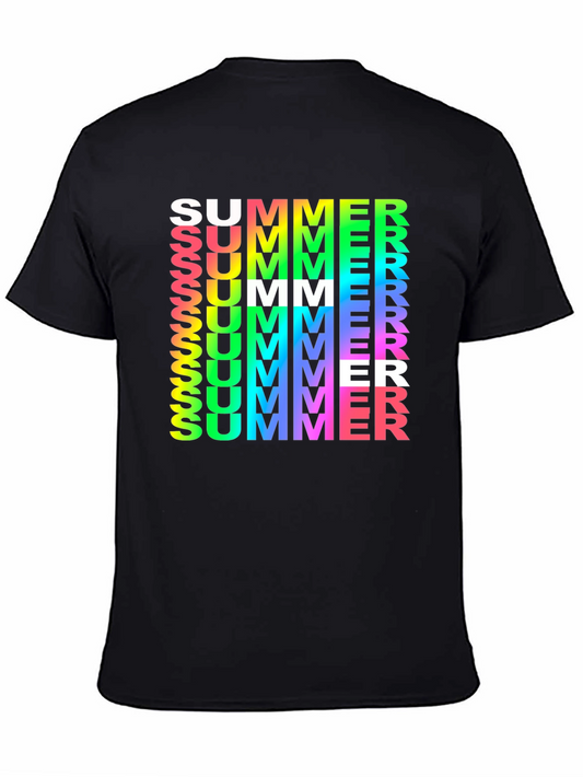 Summer Vibes Graphic Tee - Rainbow Text Black Shirt