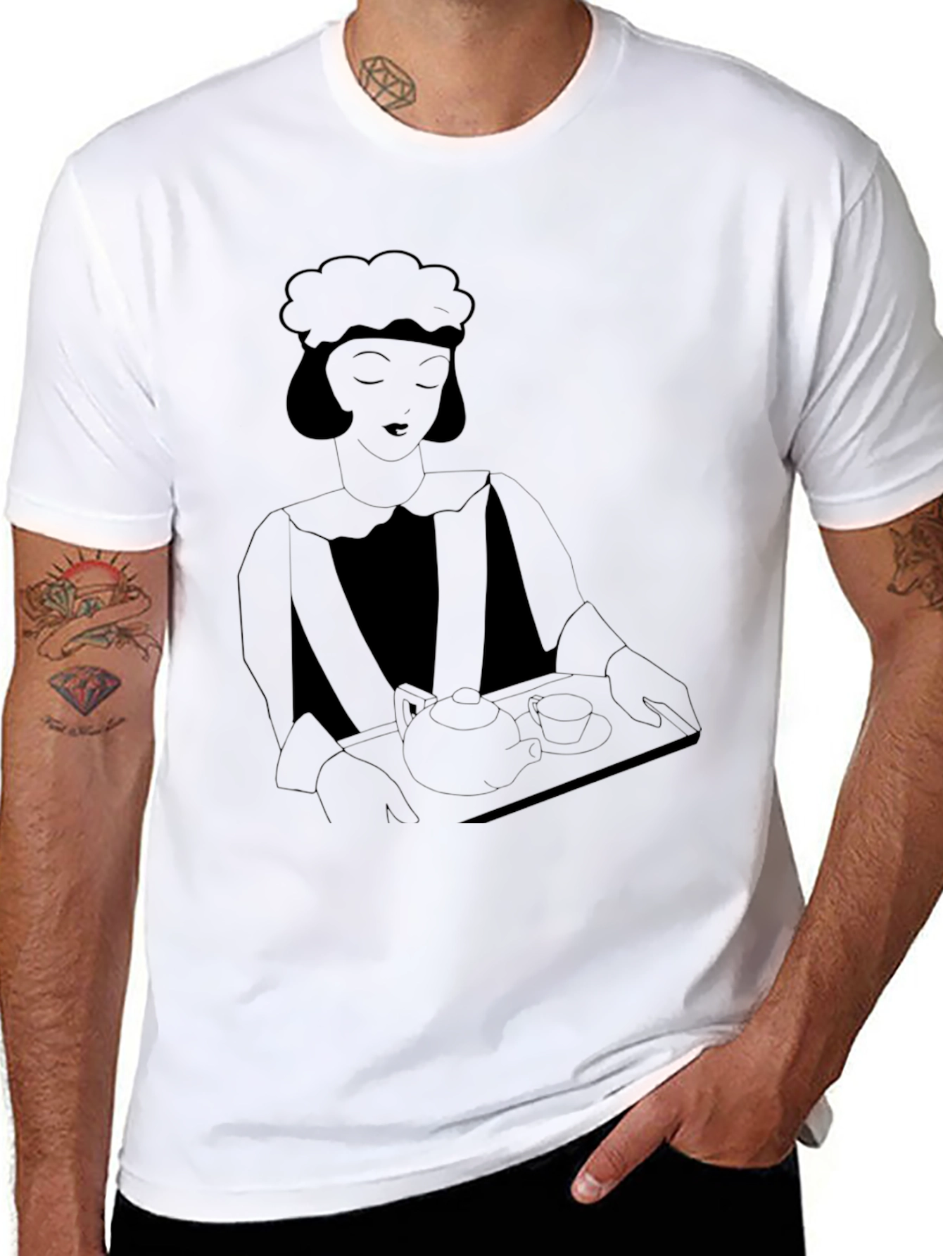 Art Deco Waitress Black T-Shirt