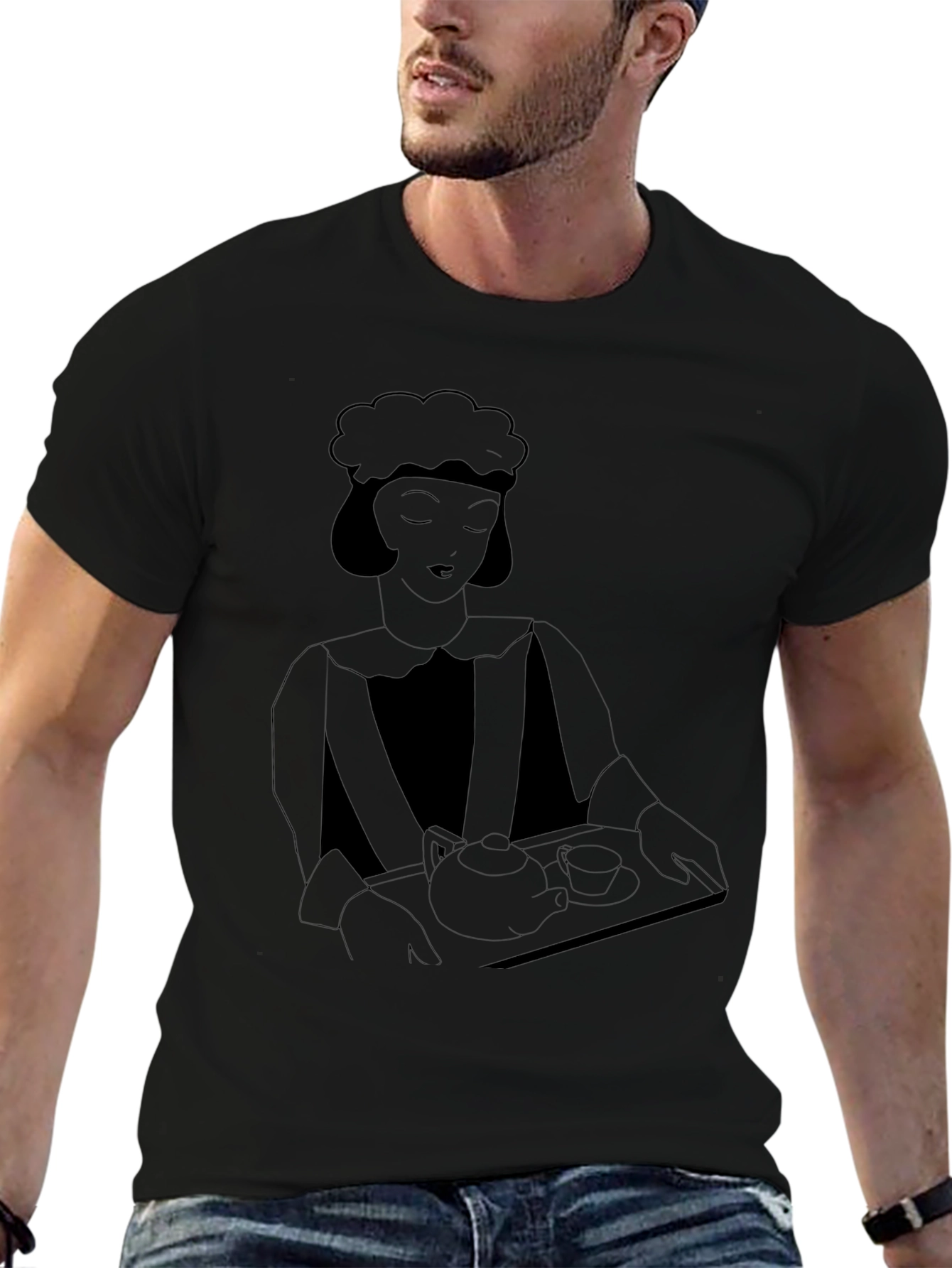 Art Deco Waitress Black T-Shirt