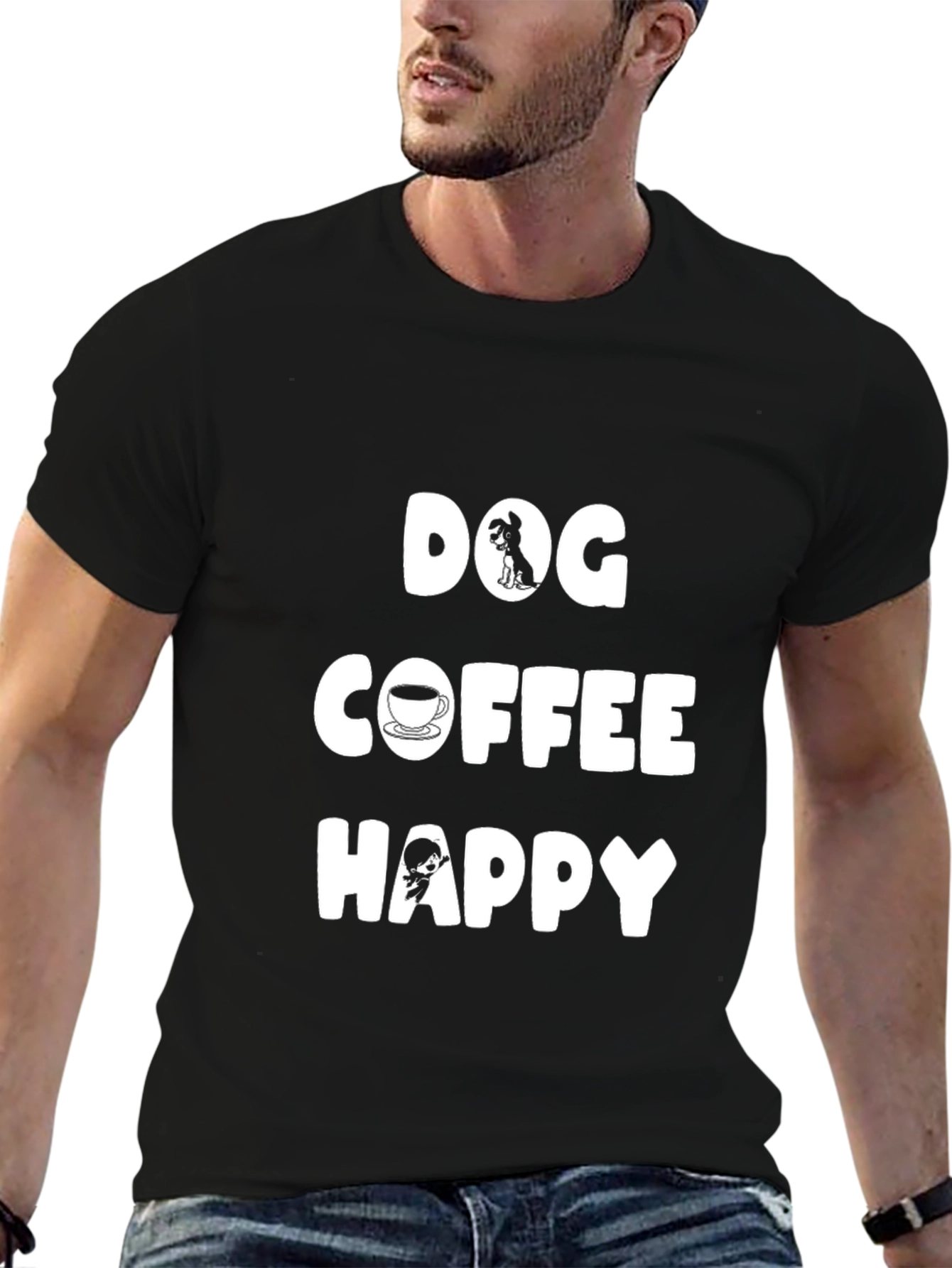Dog Coffee Happy Graphic Tee - Unisex Black T-Shirt