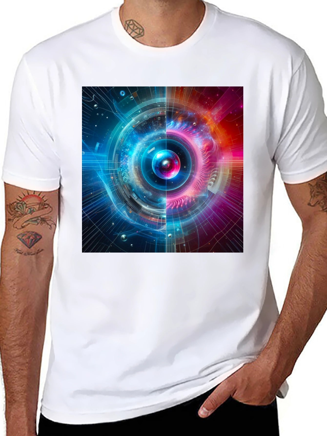 Cosmic Fusion Graphic Tee - Sci-Fi Style