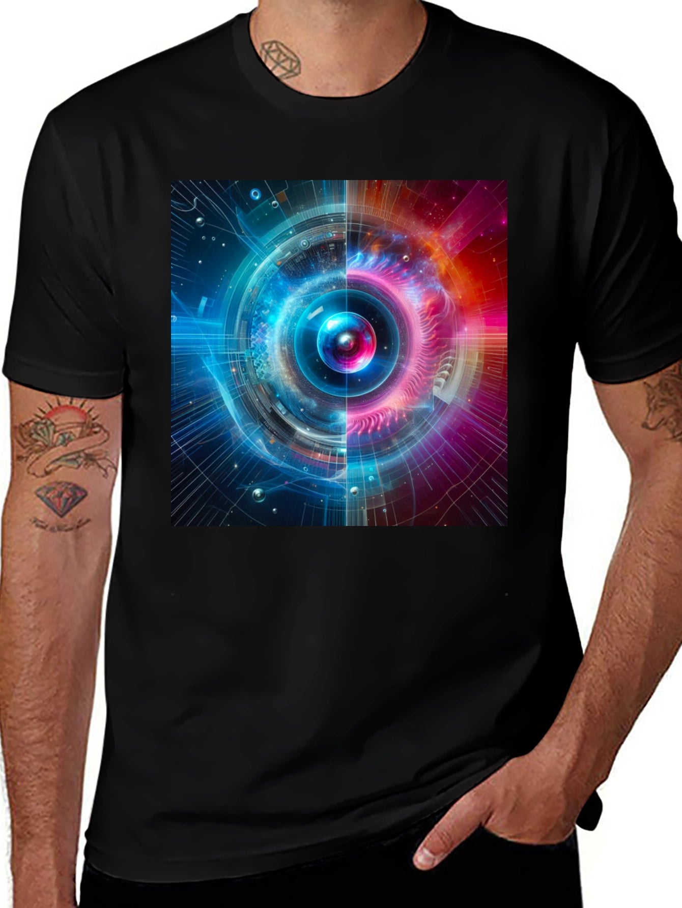 Cosmic Fusion Graphic Tee - Sci-Fi Style