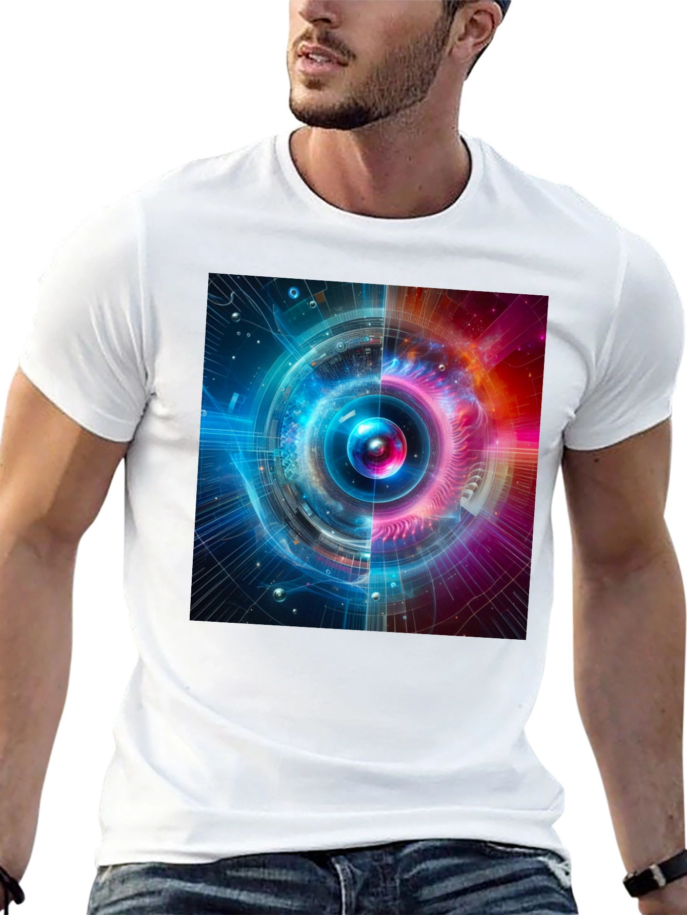 Cosmic Fusion Graphic Tee - Sci-Fi Style