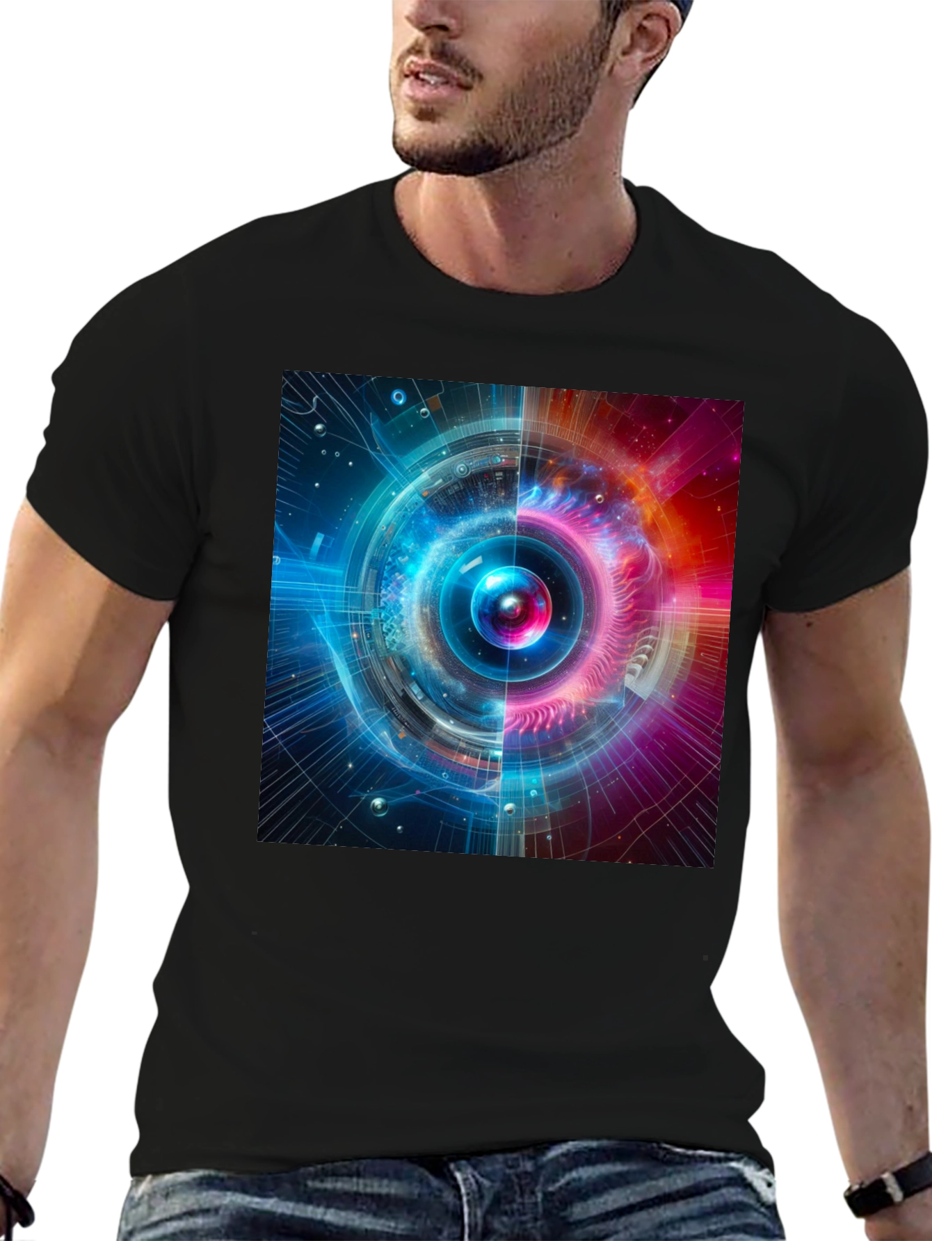 Cosmic Fusion Graphic Tee - Sci-Fi Style