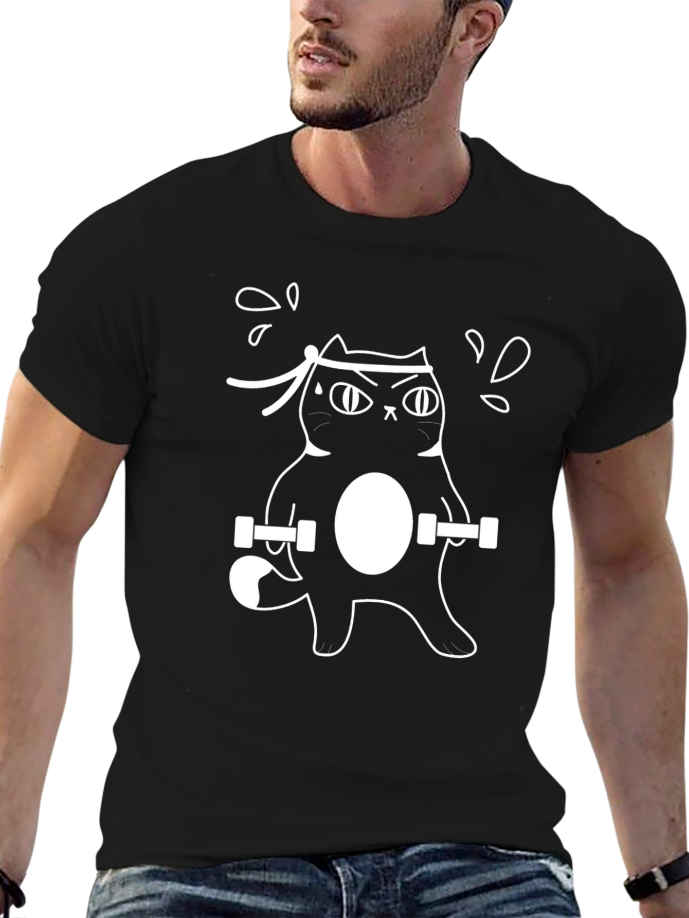 Funny Workout Cat T-Shirt - Black