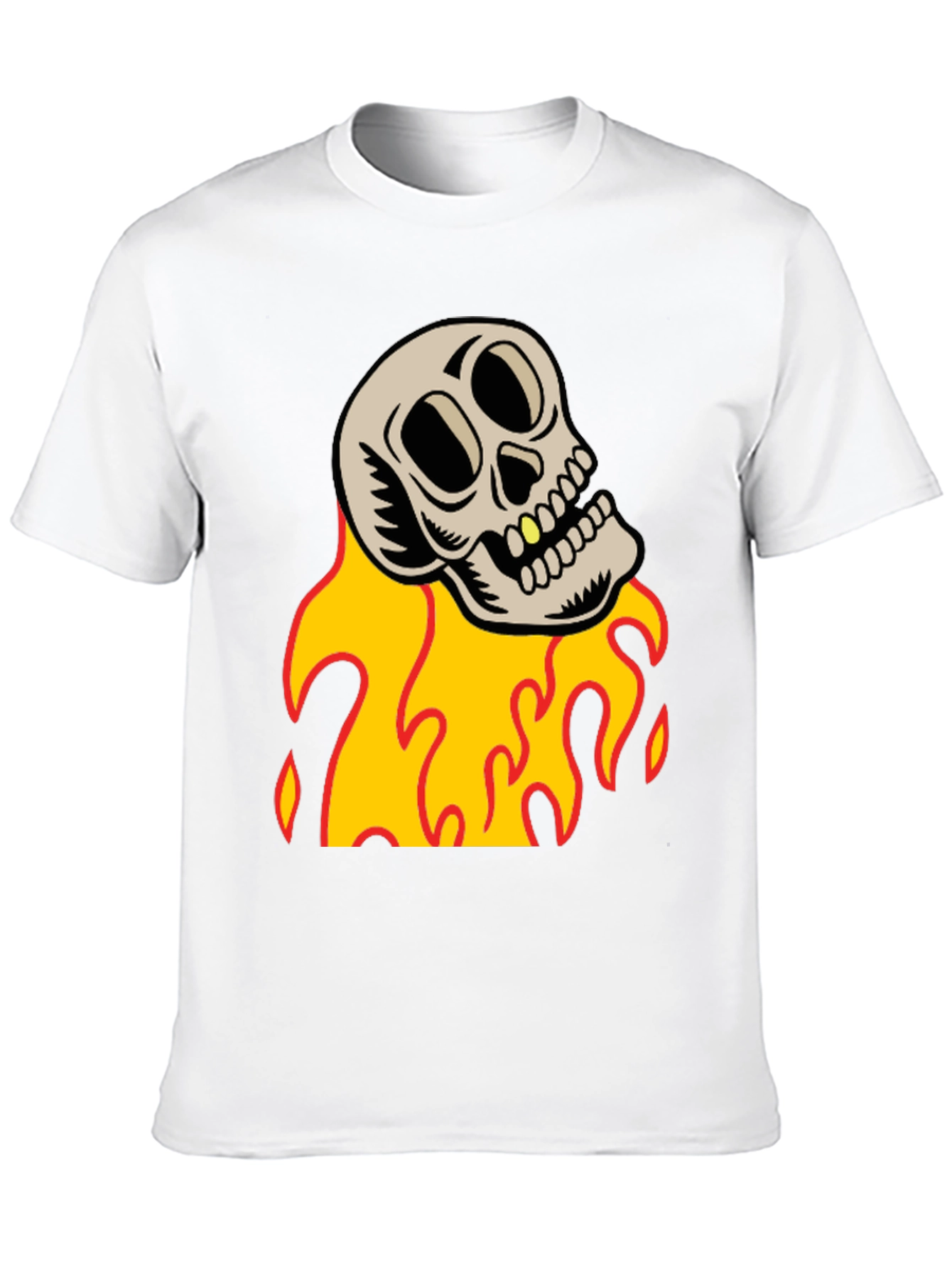Skull on Fire Graphic Tee - Black Cotton T-Shirt