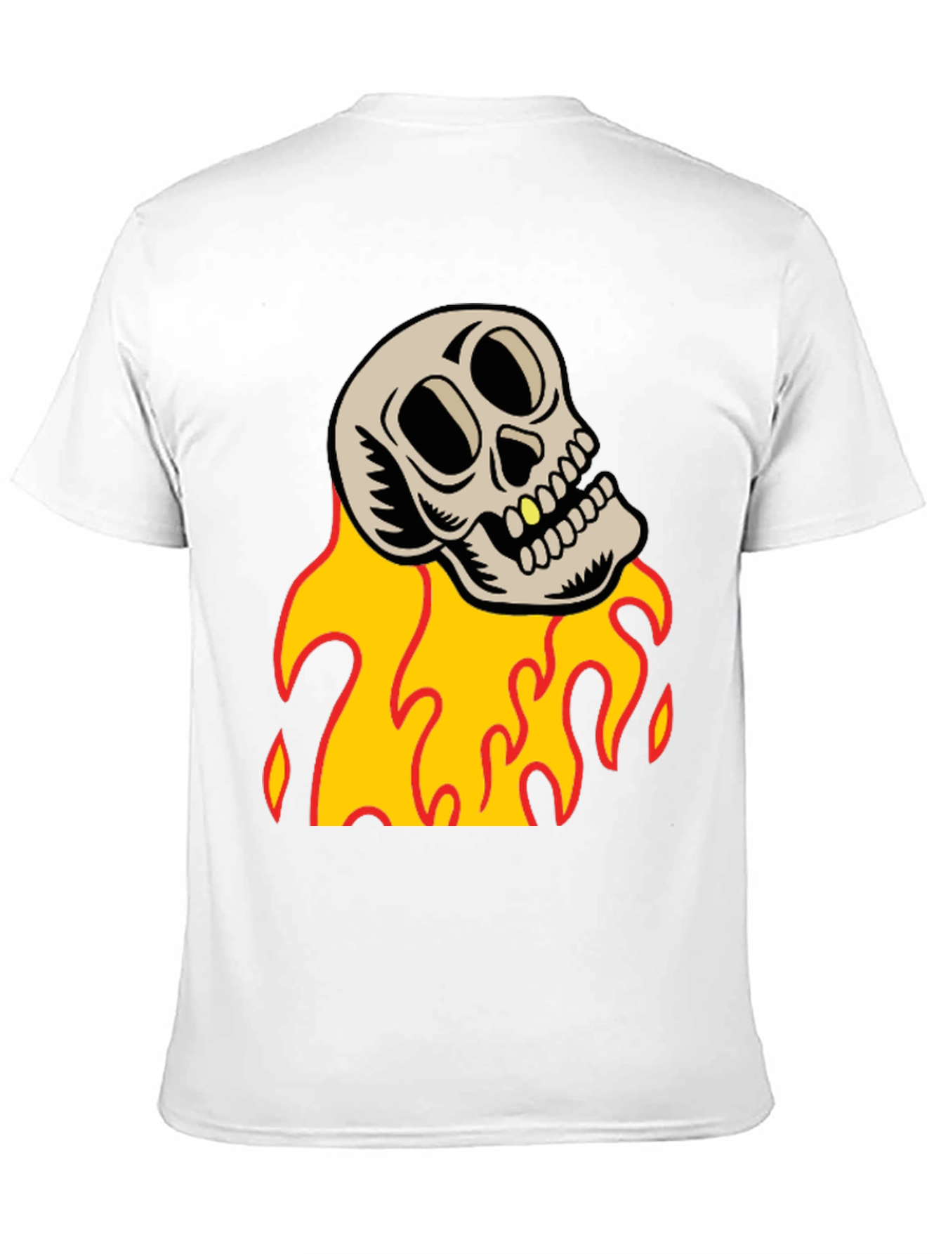 Skull on Fire Graphic Tee - Black Cotton T-Shirt