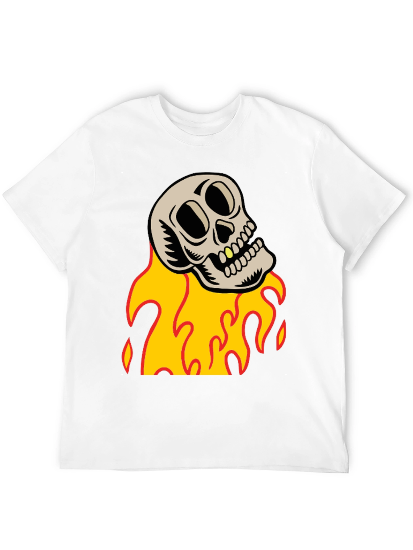 Skull on Fire Graphic Tee - Black Cotton T-Shirt