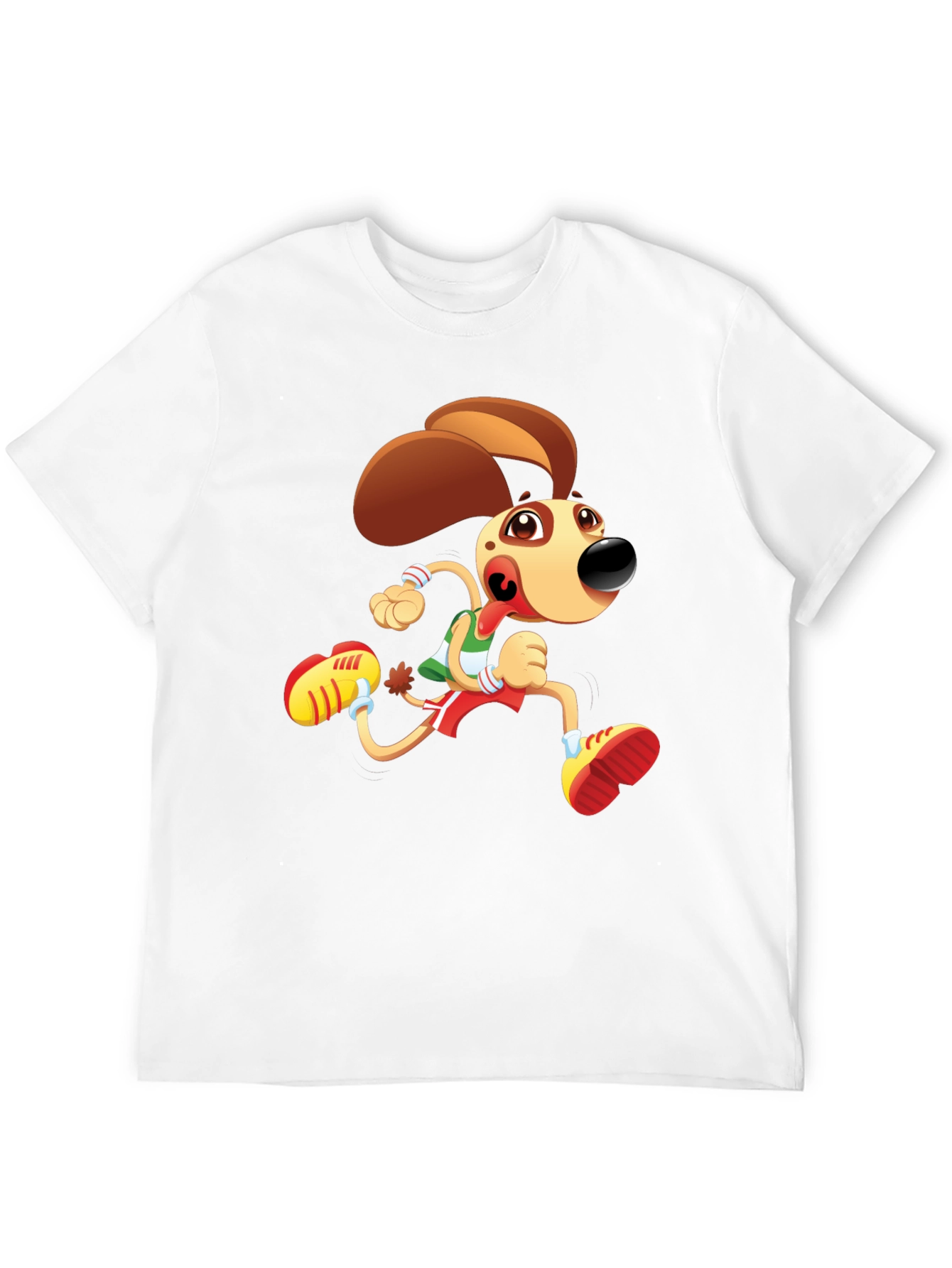 Cartoon Dog Running T-Shirt - Black Fun Design