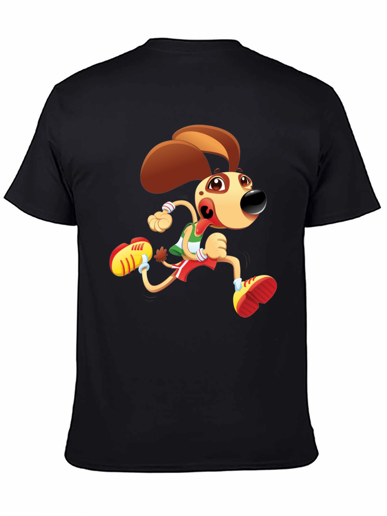 Cartoon Dog Running T-Shirt - Black Fun Design