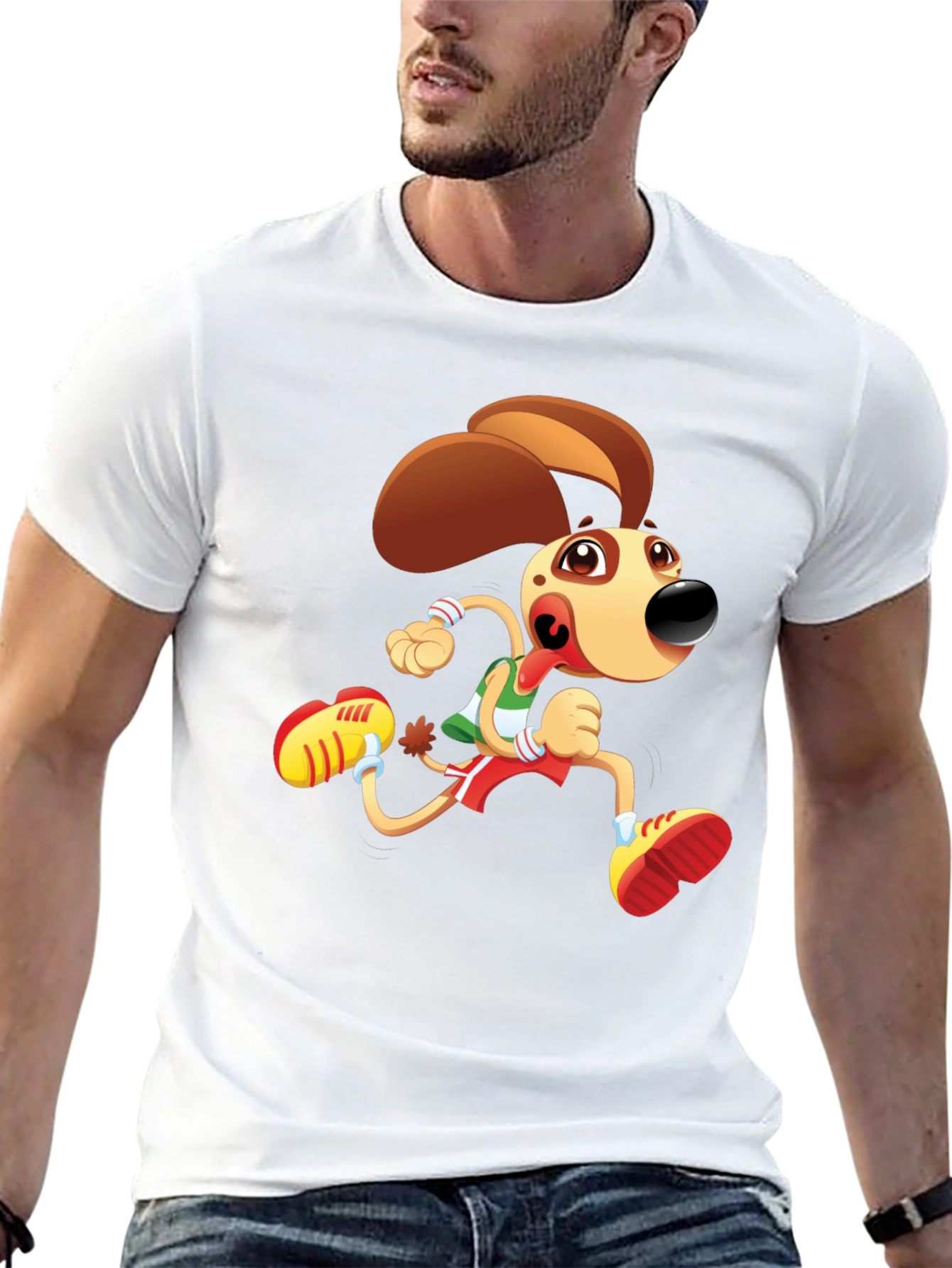 Cartoon Dog Running T-Shirt - Black Fun Design