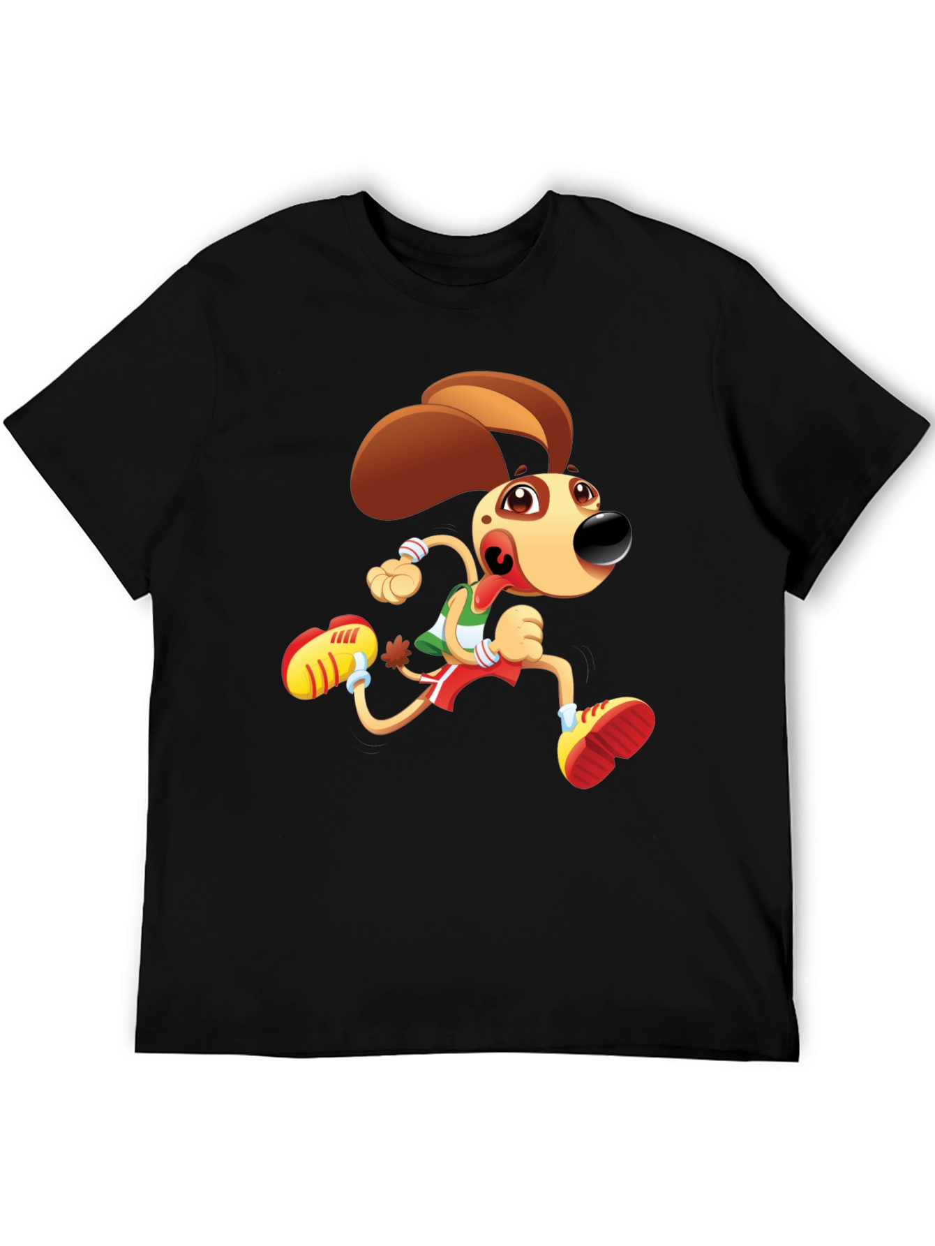 Cartoon Dog Running T-Shirt - Black Fun Design