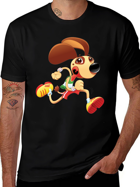 Cartoon Dog Running T-Shirt - Black Fun Design