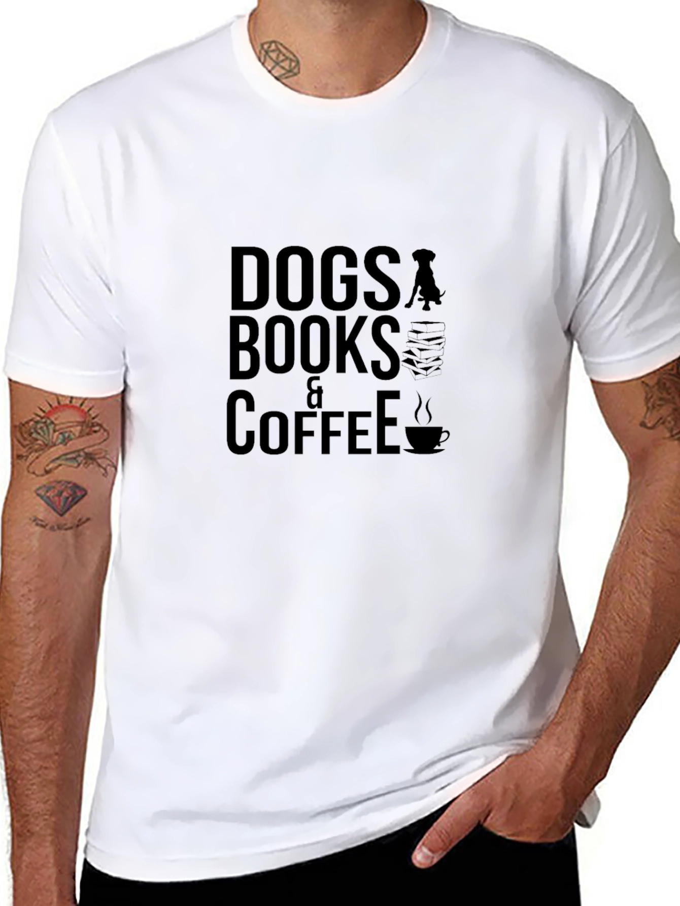 Dogs Books & Coffee Graphic Tee - Black