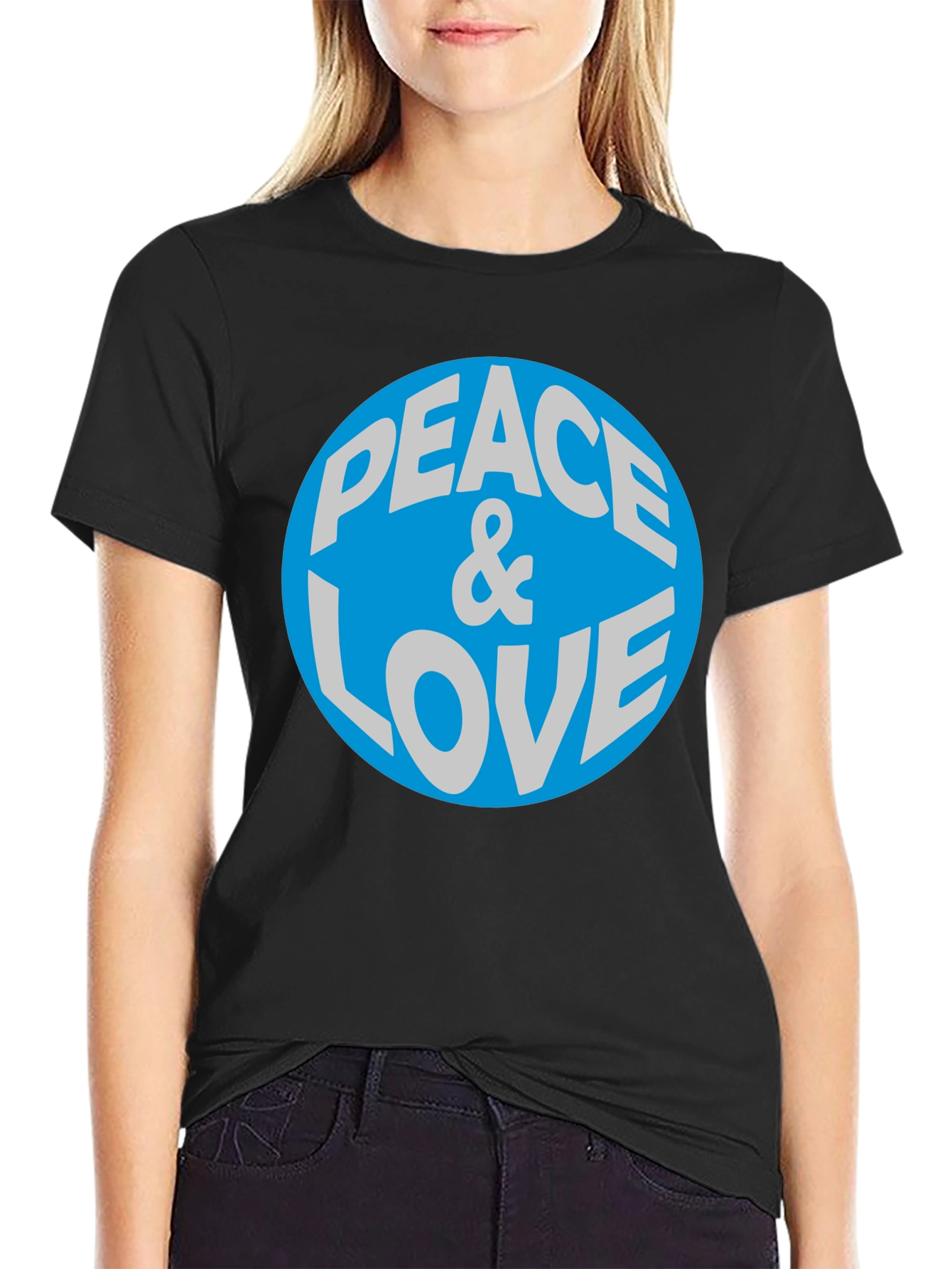 Peace & Love Graphic T-Shirt - Blue Circle Design