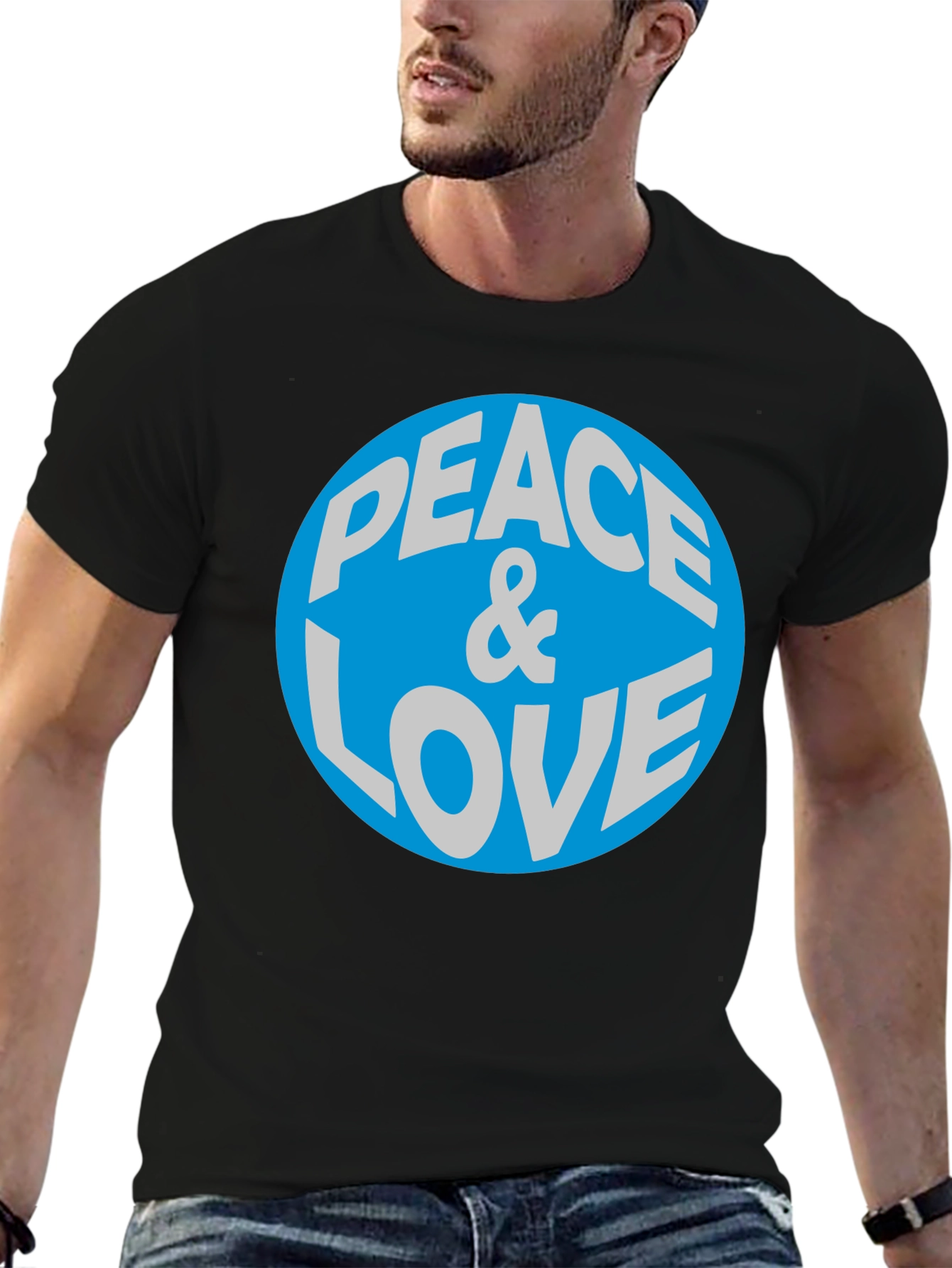 Peace & Love Graphic T-Shirt - Blue Circle Design