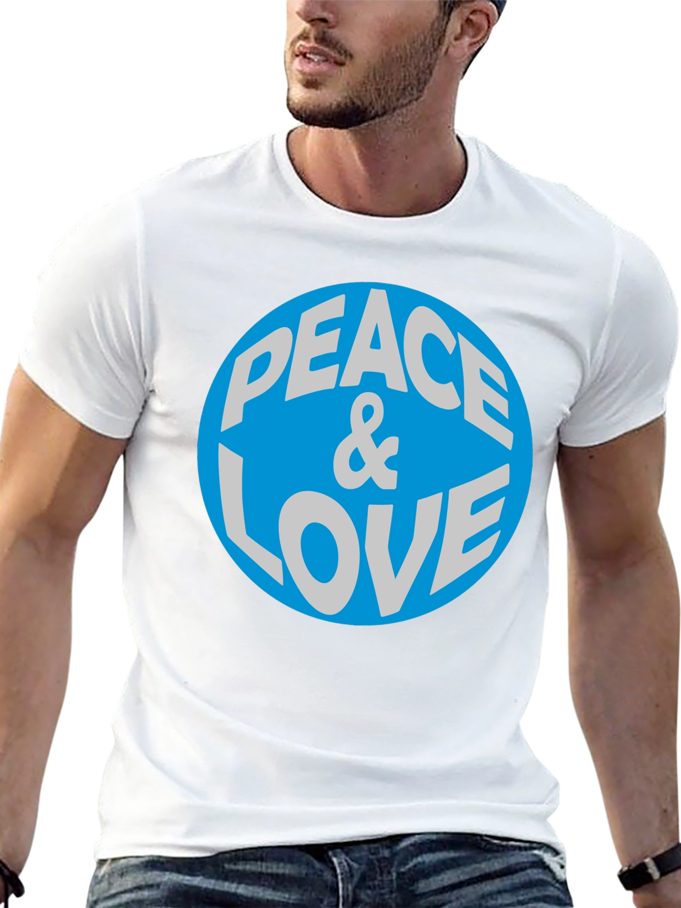 Peace & Love Graphic T-Shirt - Blue Circle Design