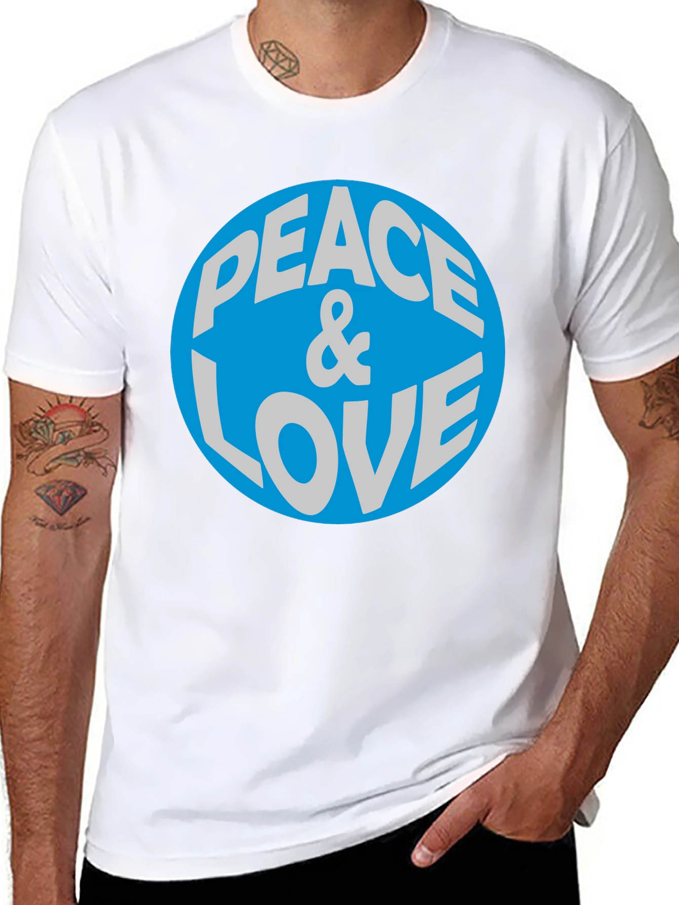 Peace & Love Graphic T-Shirt - Blue Circle Design