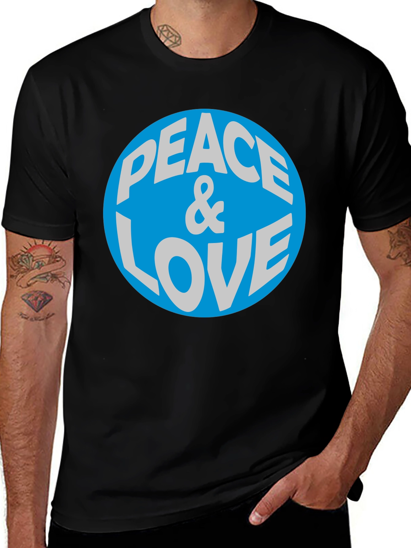 Peace & Love Graphic T-Shirt - Blue Circle Design