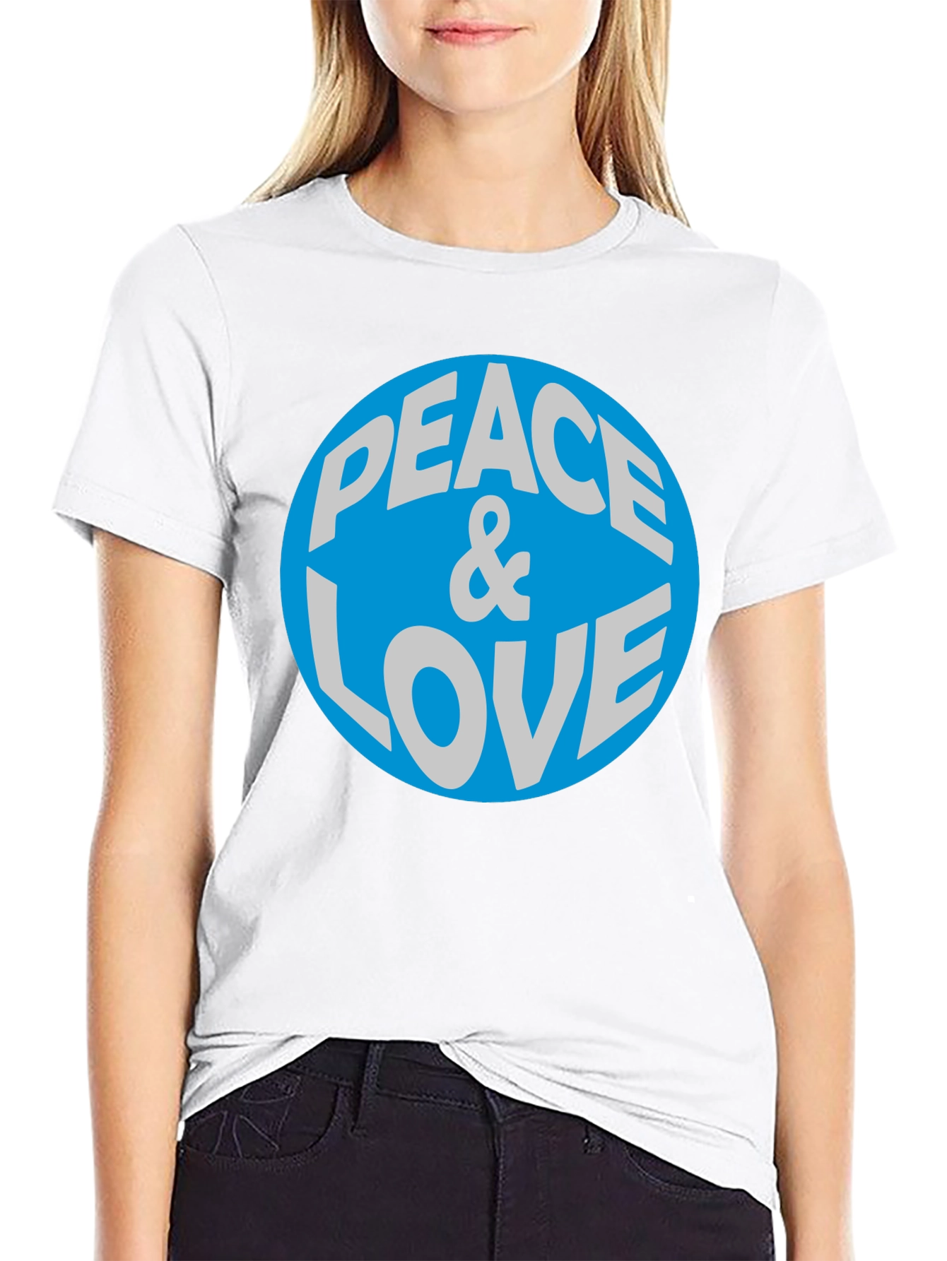 Peace & Love Graphic T-Shirt - Blue Circle Design