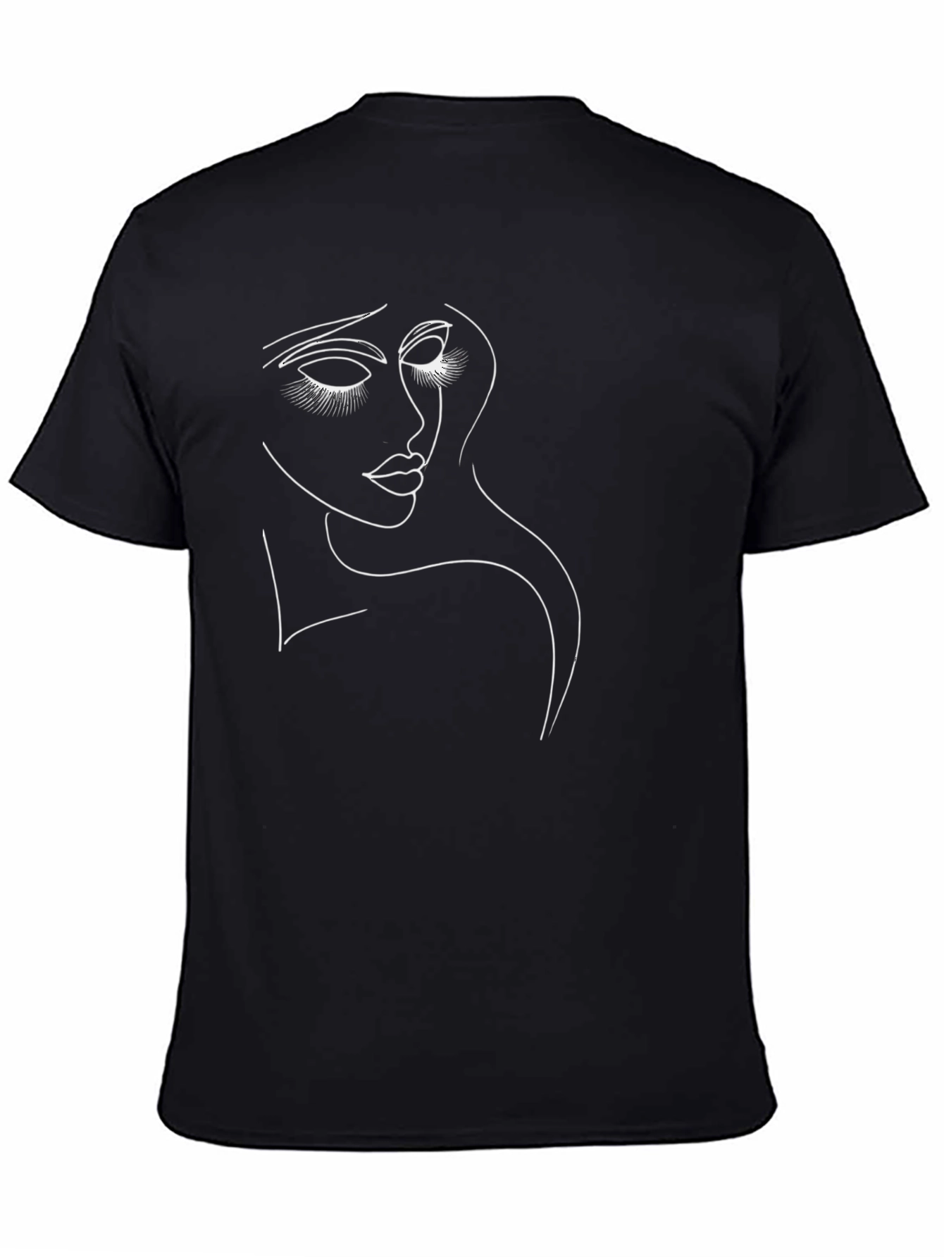 Minimalist Woman Face Graphic Tee - Black