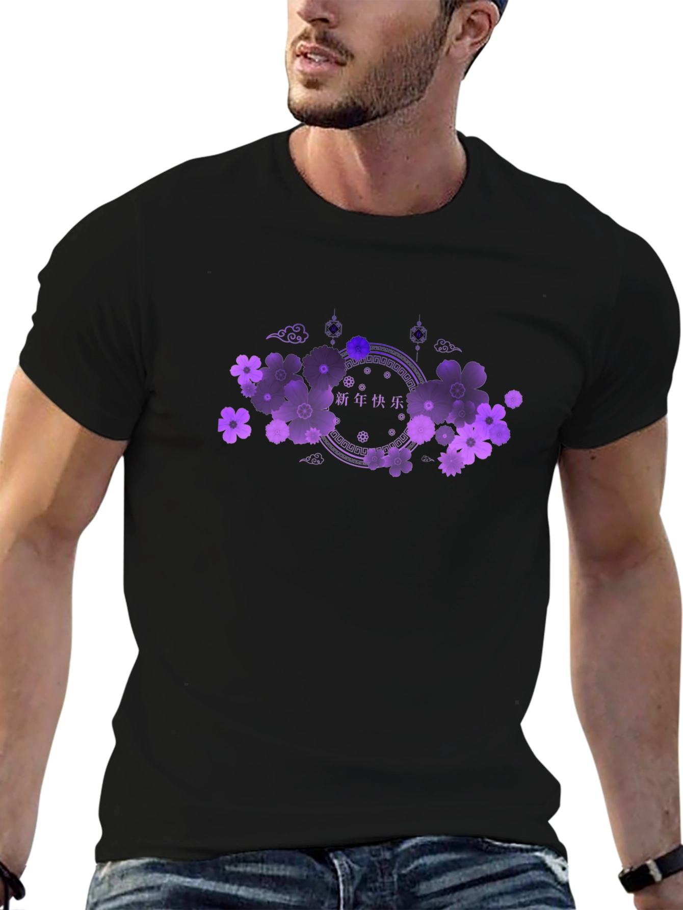 Floral Chinese New Year Black Tee