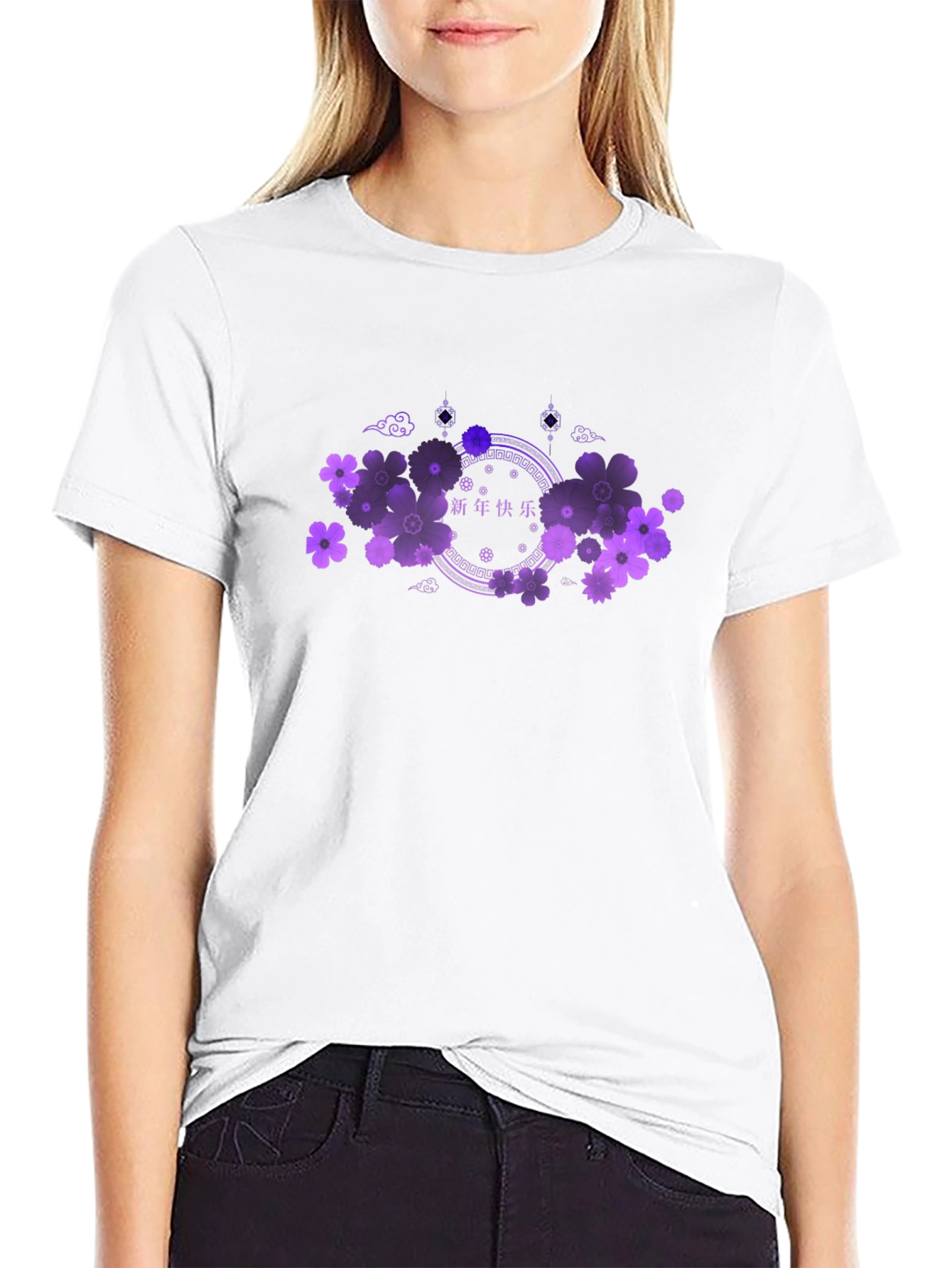 Floral Chinese New Year Black Tee