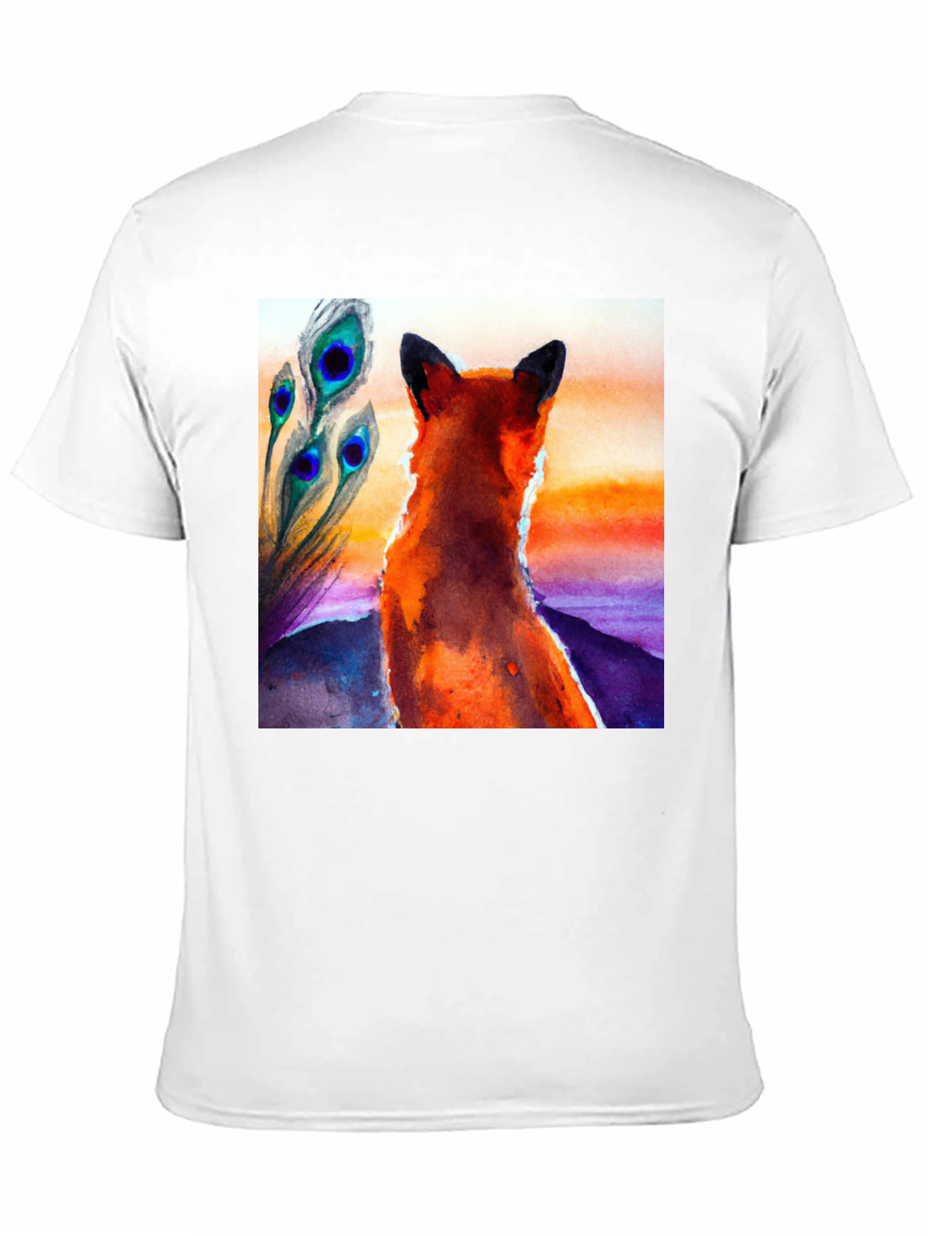 Fox & Peacock Feather Graphic Black T-Shirt