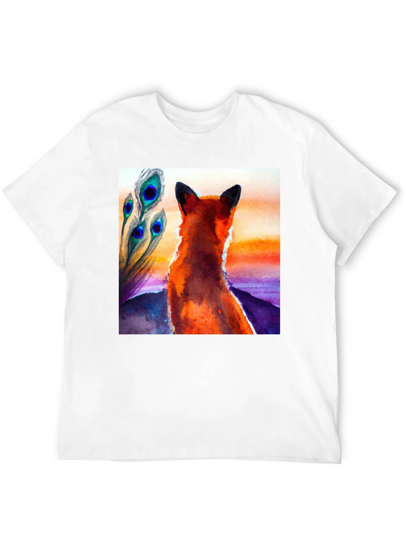 Fox & Peacock Feather Graphic Black T-Shirt
