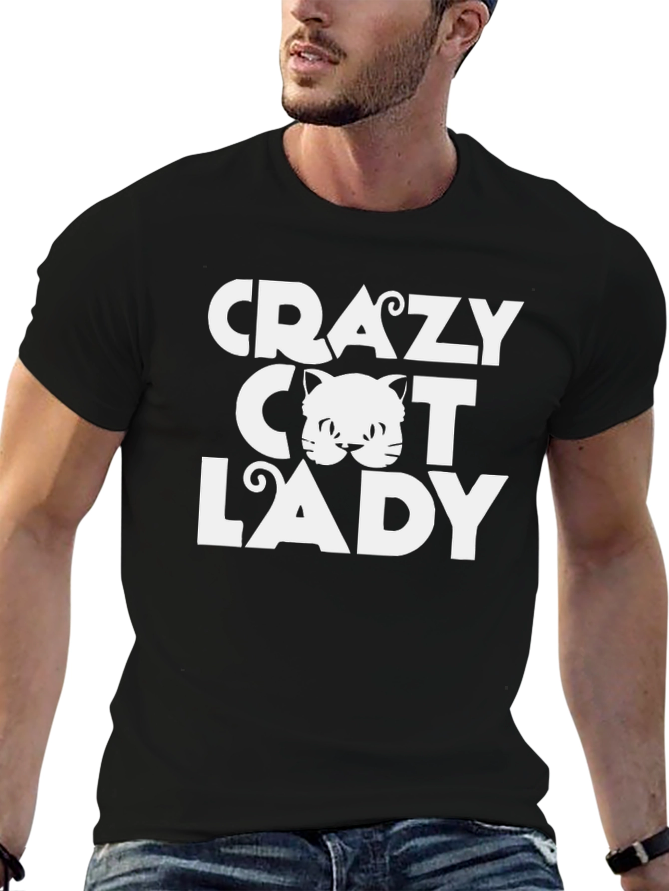 Crazy Cat Lady T-Shirt - Black Crew Neck Tee