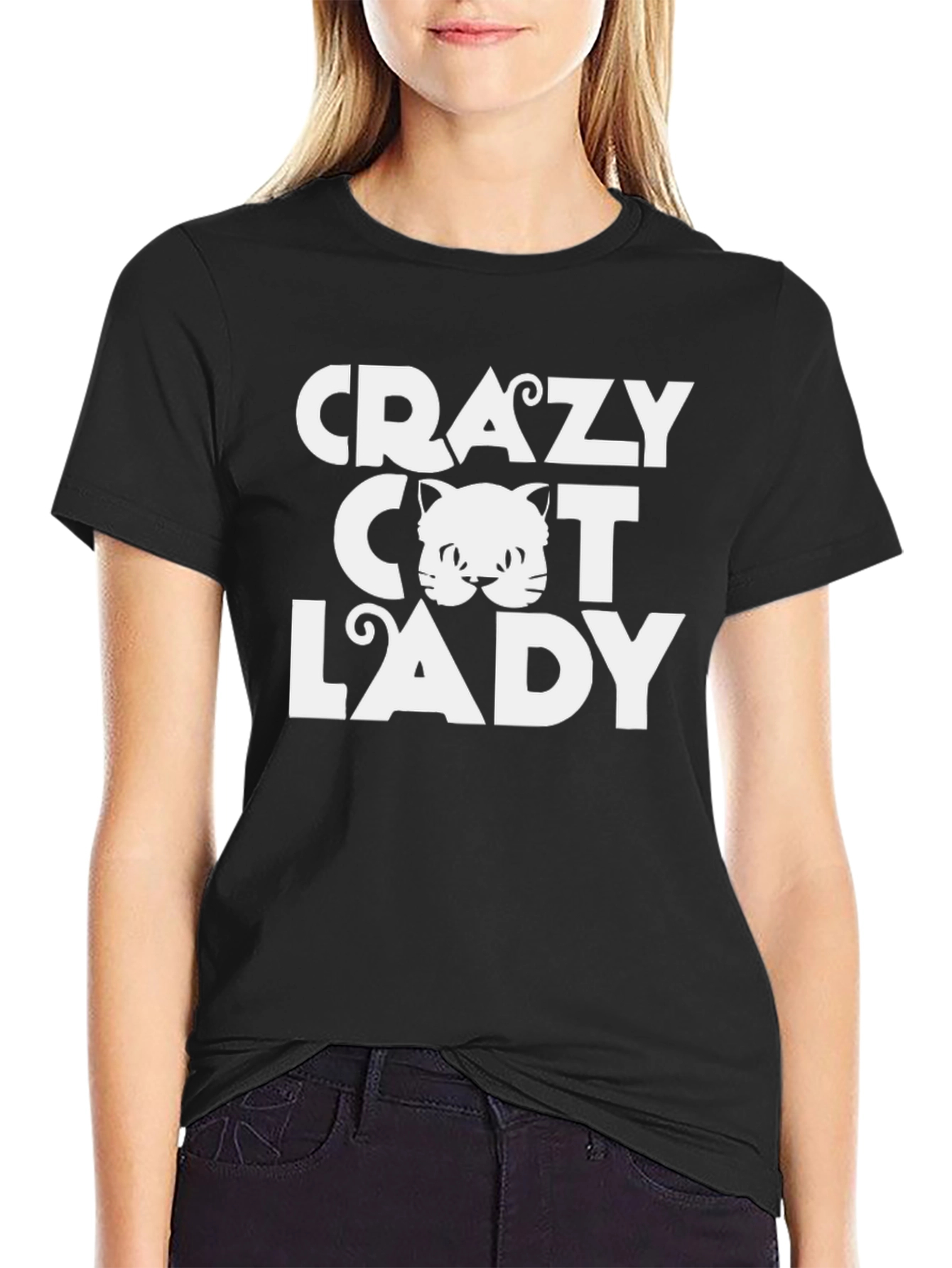 Crazy Cat Lady T-Shirt - Black Crew Neck Tee