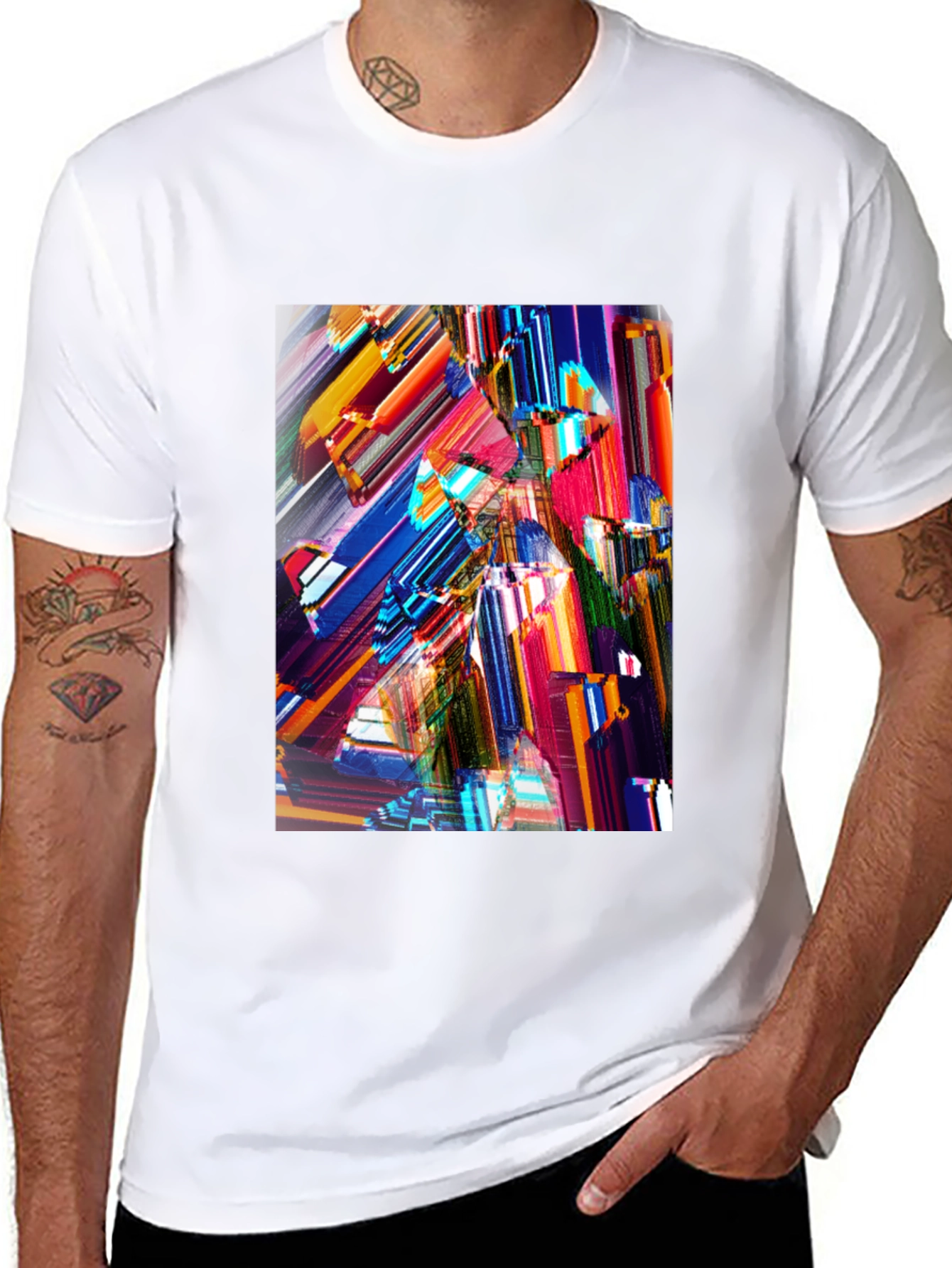 Abstract Geometric Print Black Crew Neck T-Shirt