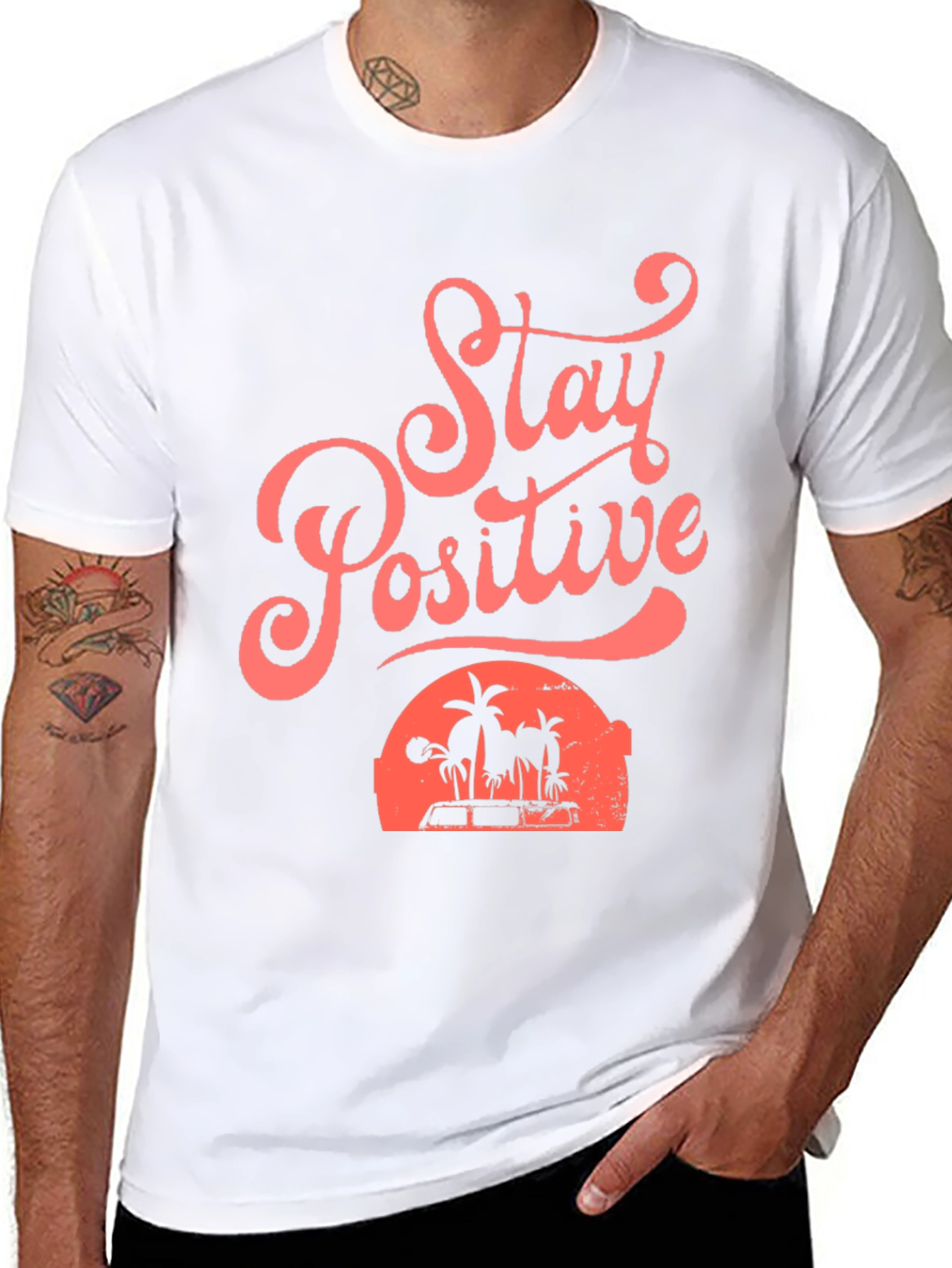 Stay Positive Beach Graphic Tee - Mens Black T-Shirt