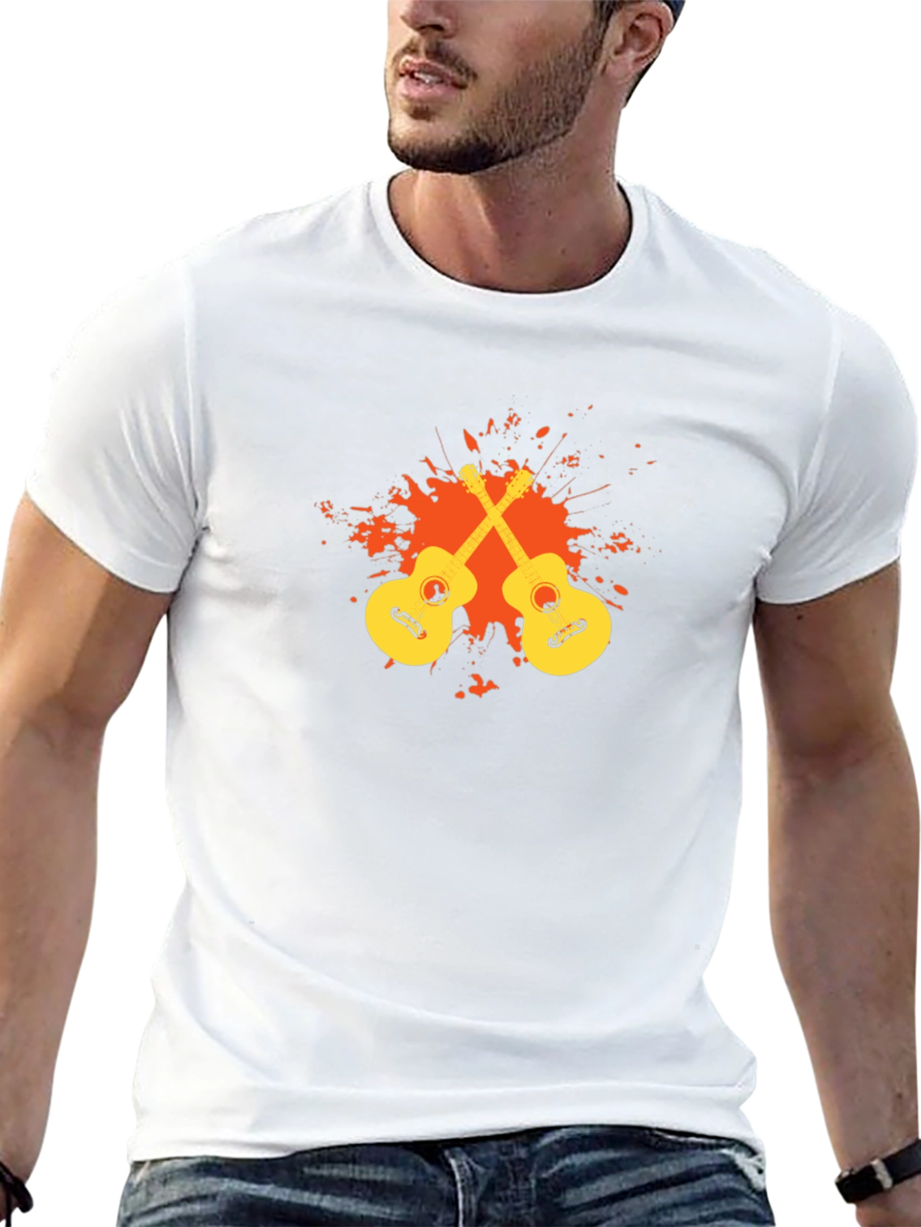 Black T-Shirt with Guitar Graphic