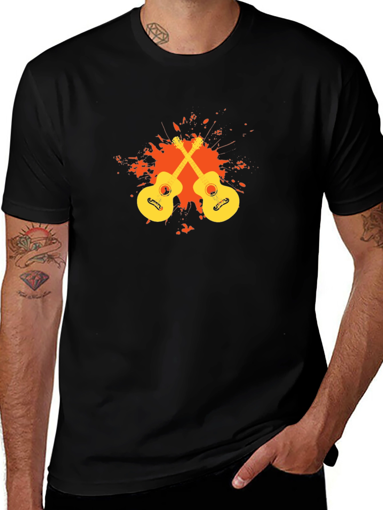 Black T-Shirt with Guitar Graphic