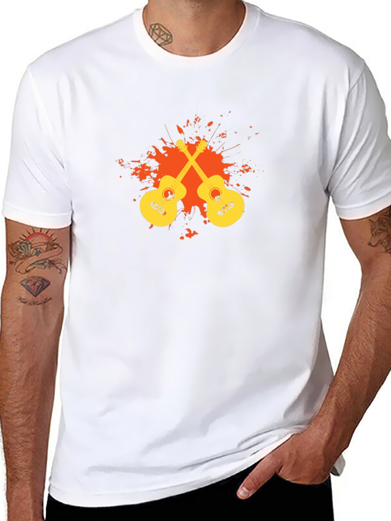 Black T-Shirt with Guitar Graphic