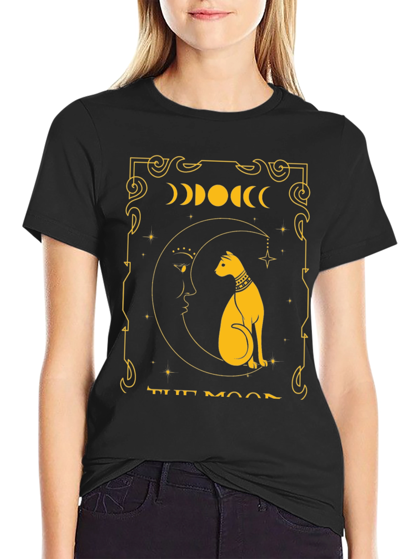 The Moon Tarot Card T-Shirt Cat Design