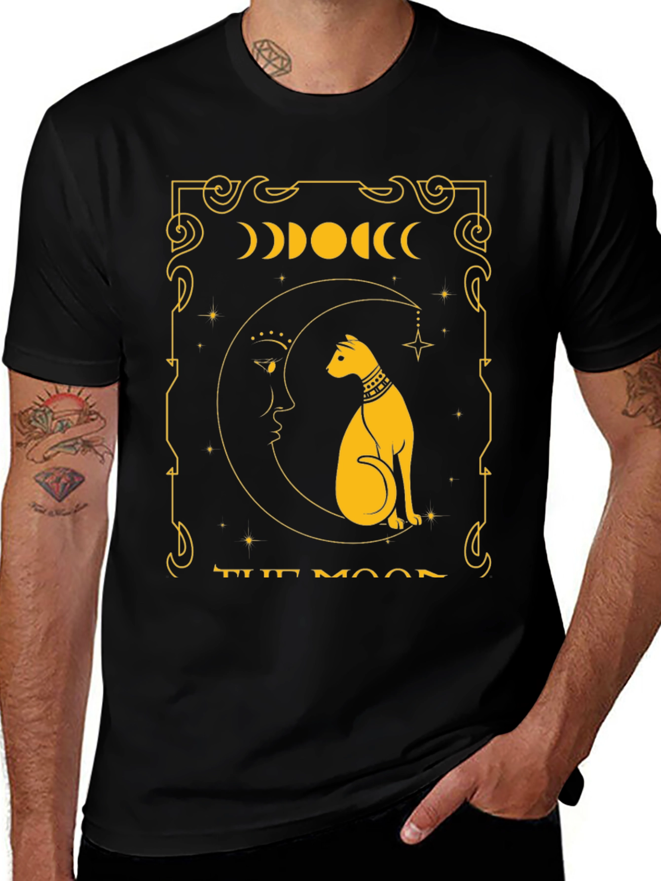 The Moon Tarot Card T-Shirt Cat Design