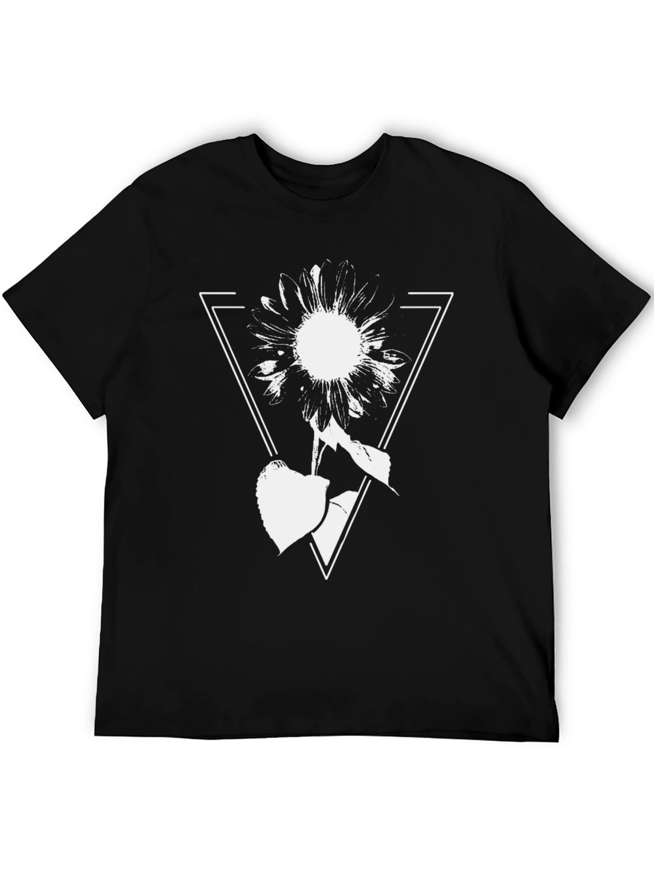 Geometric Floral Graphic Tee - Black Cotton Blend