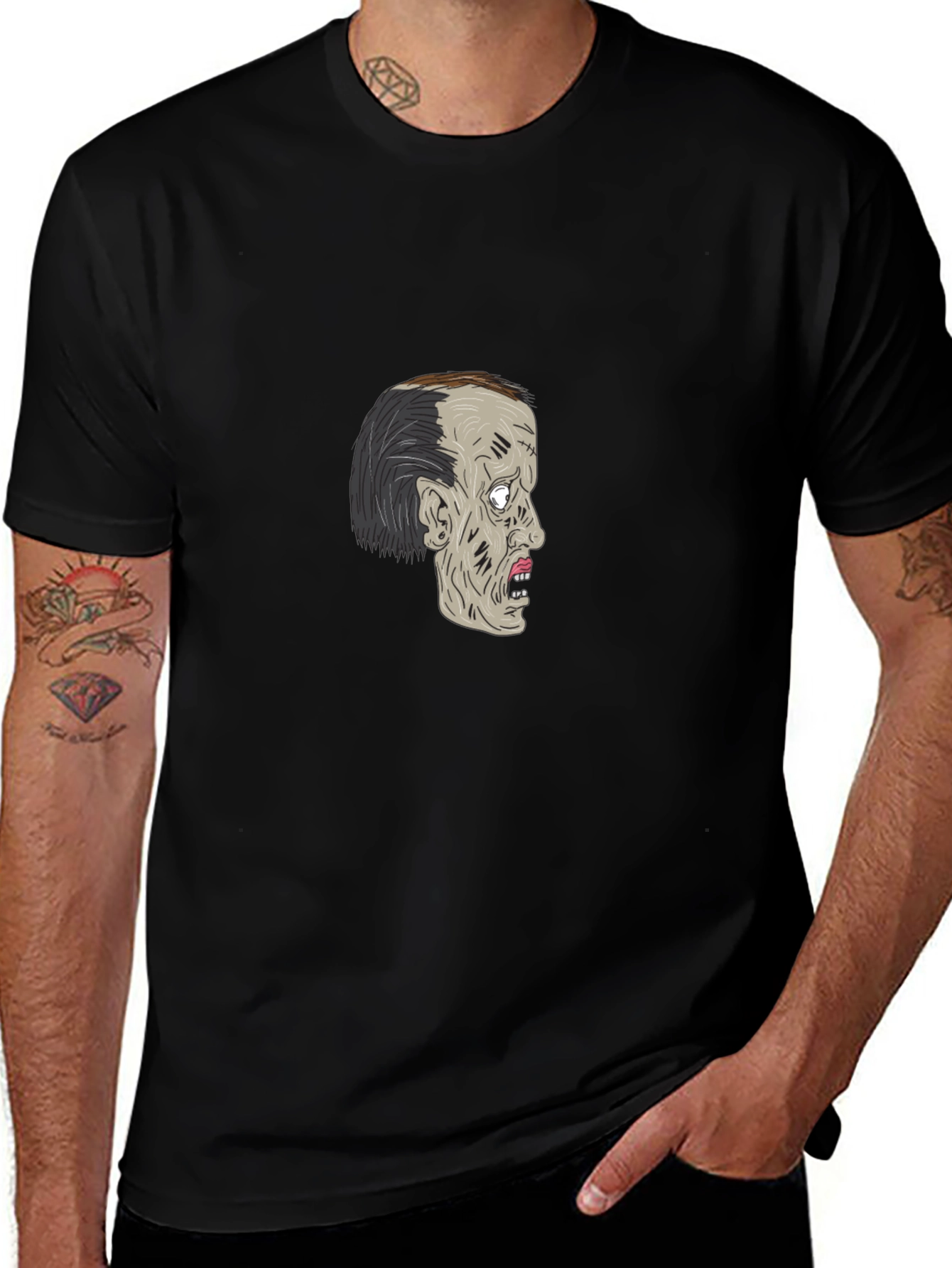 Zombie Head Graphic T-Shirt - Black Cotton Tee