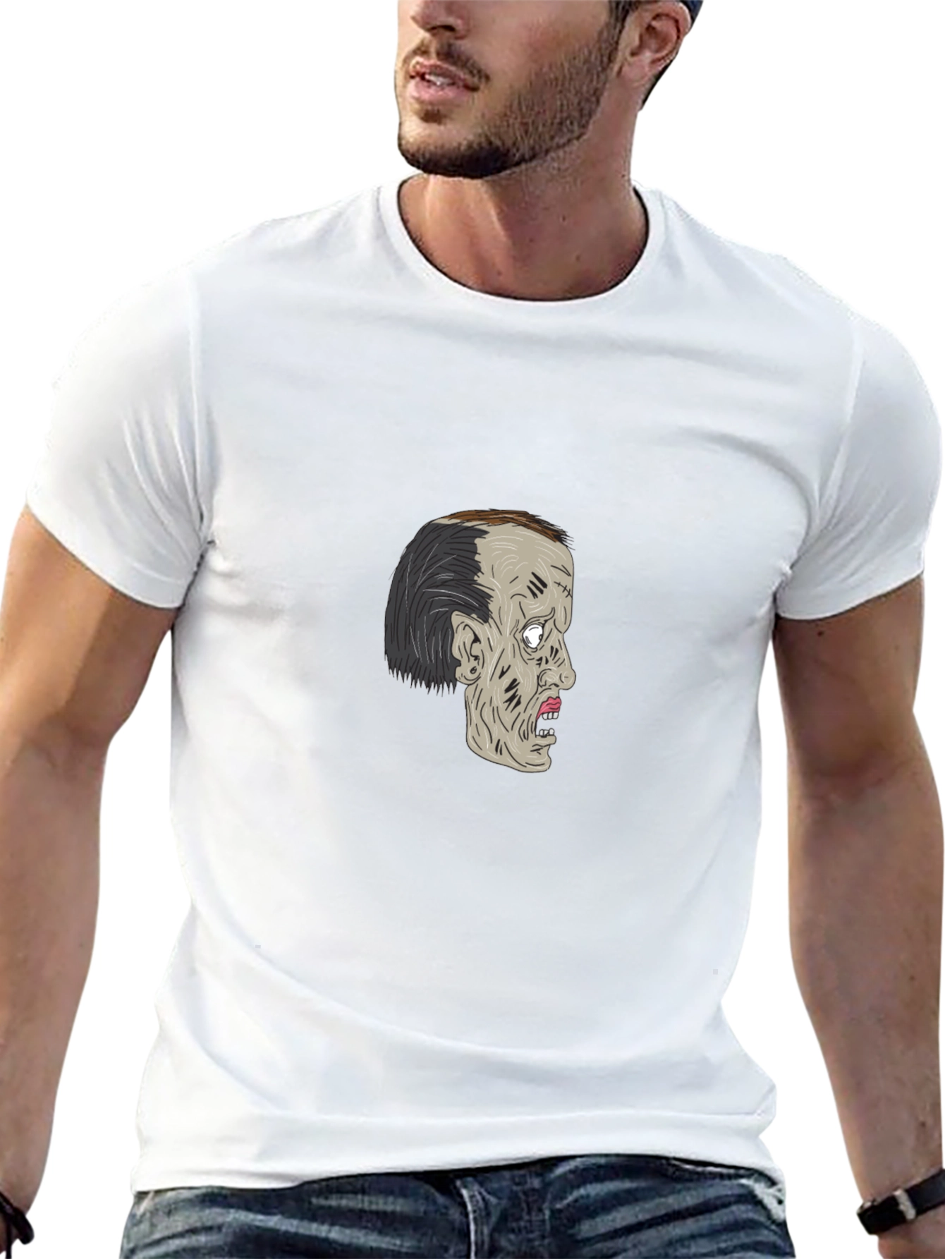 Zombie Head Graphic T-Shirt - Black Cotton Tee