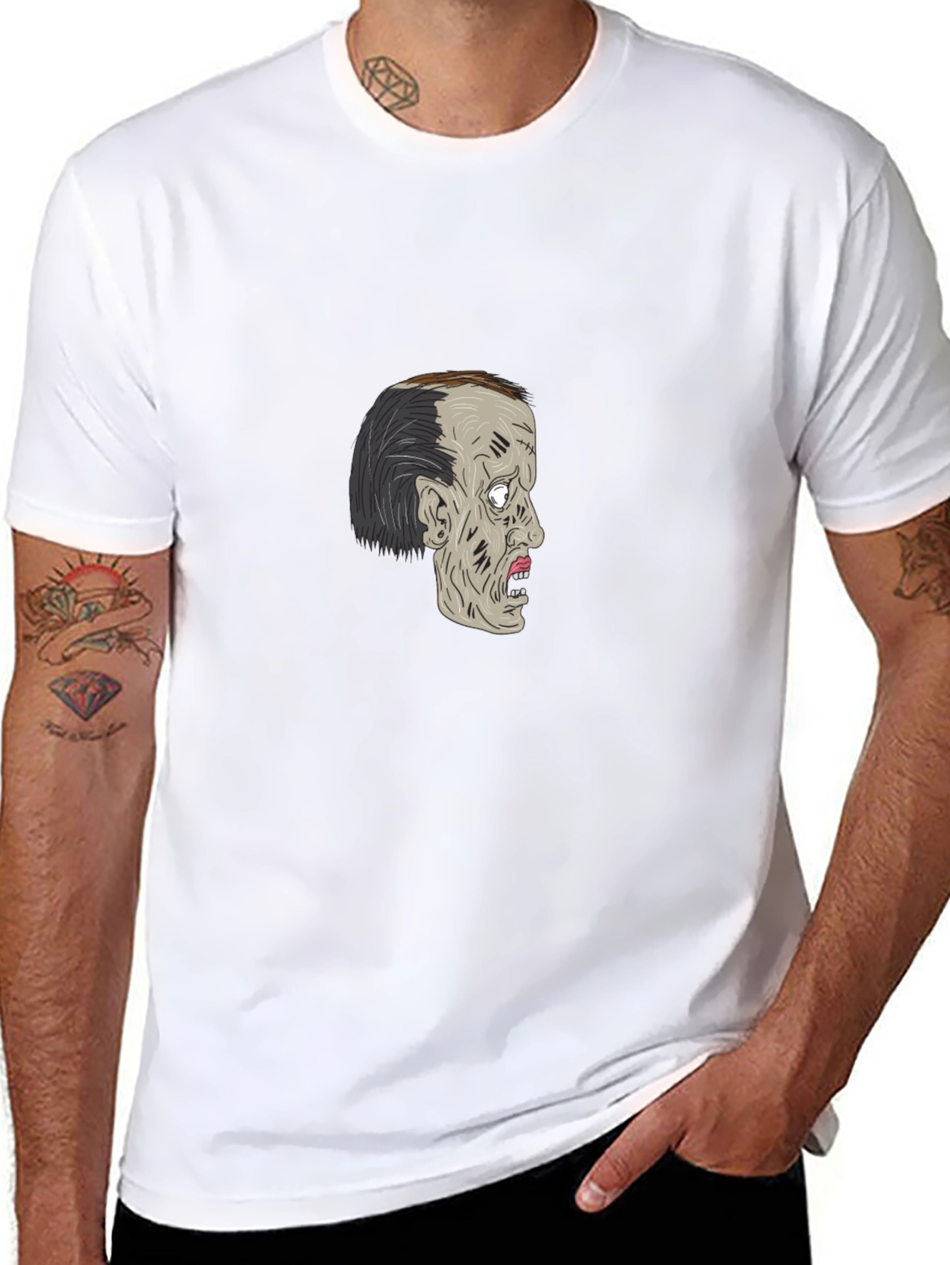 Zombie Head Graphic T-Shirt - Black Cotton Tee