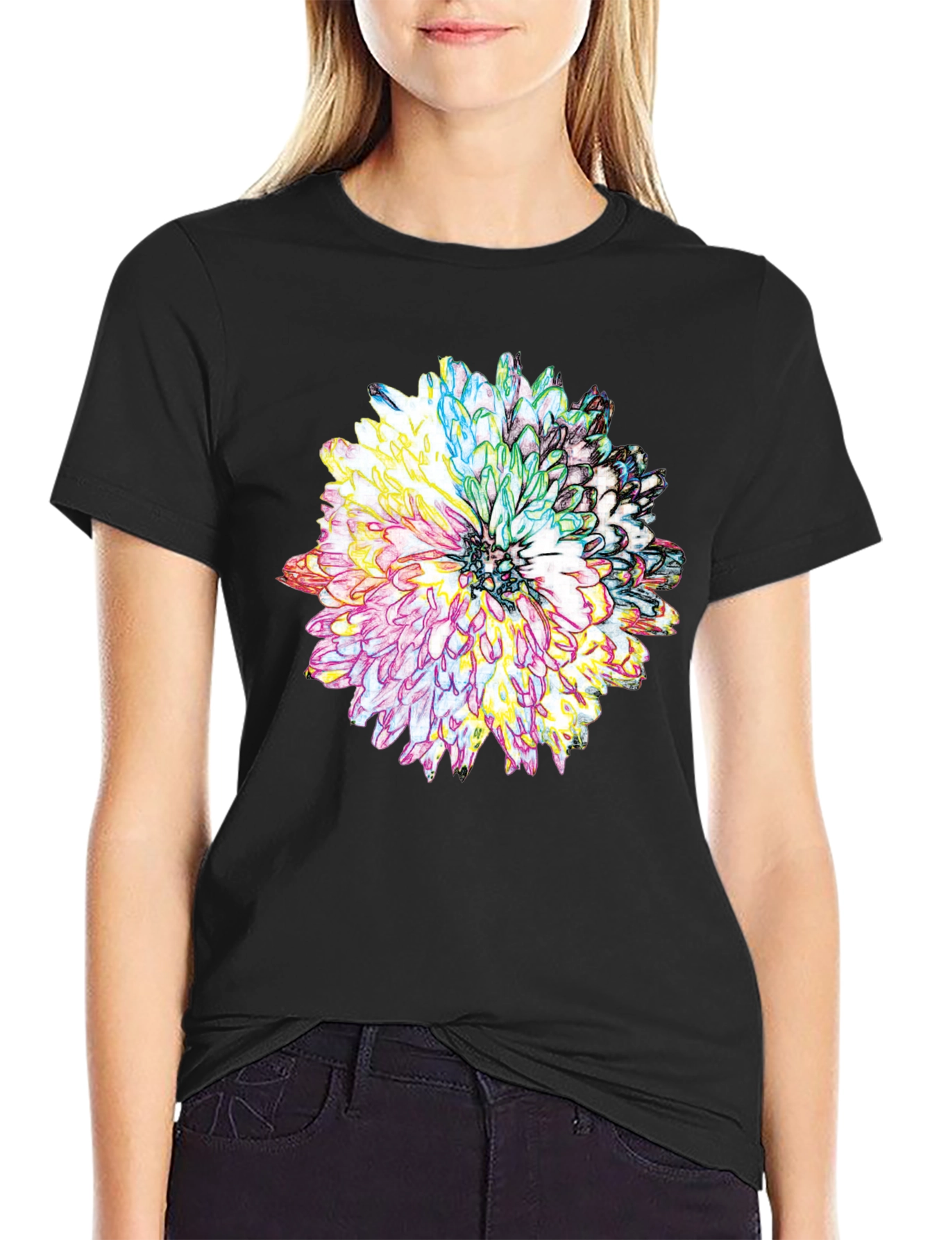 Floral Graphic Print Tee - Mens Black T-Shirt